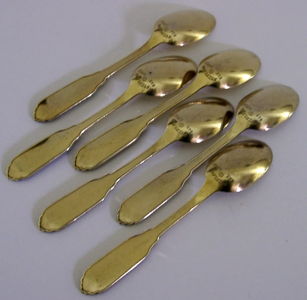 Cuillers danoises en argent massif sterling doré et émaillé, vers 1960 photo 145.0