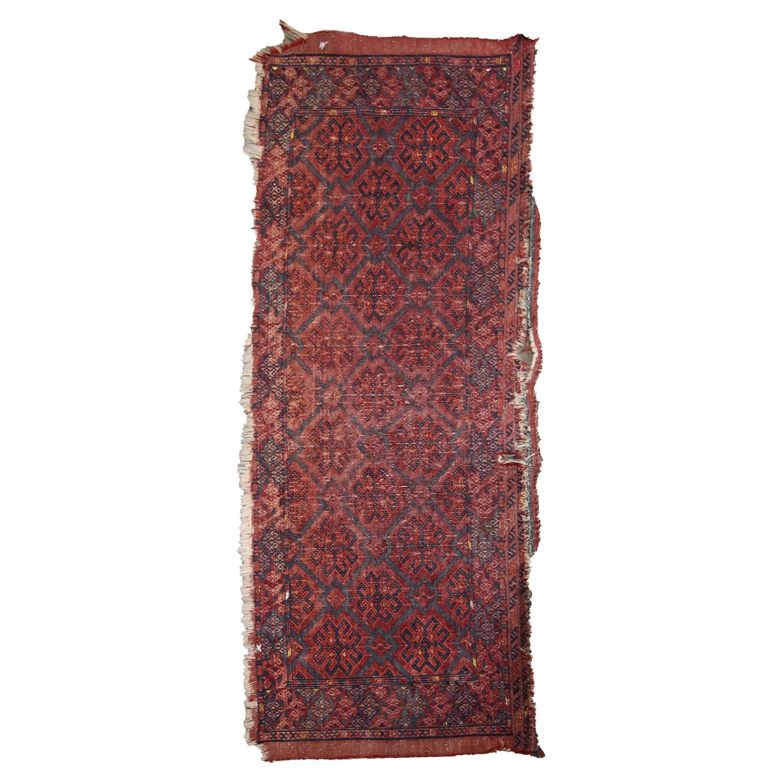 Rood Blauw Antiek Wollen Vloerkleed Handgeweven Oosters Geometrisch Vloerkleed
