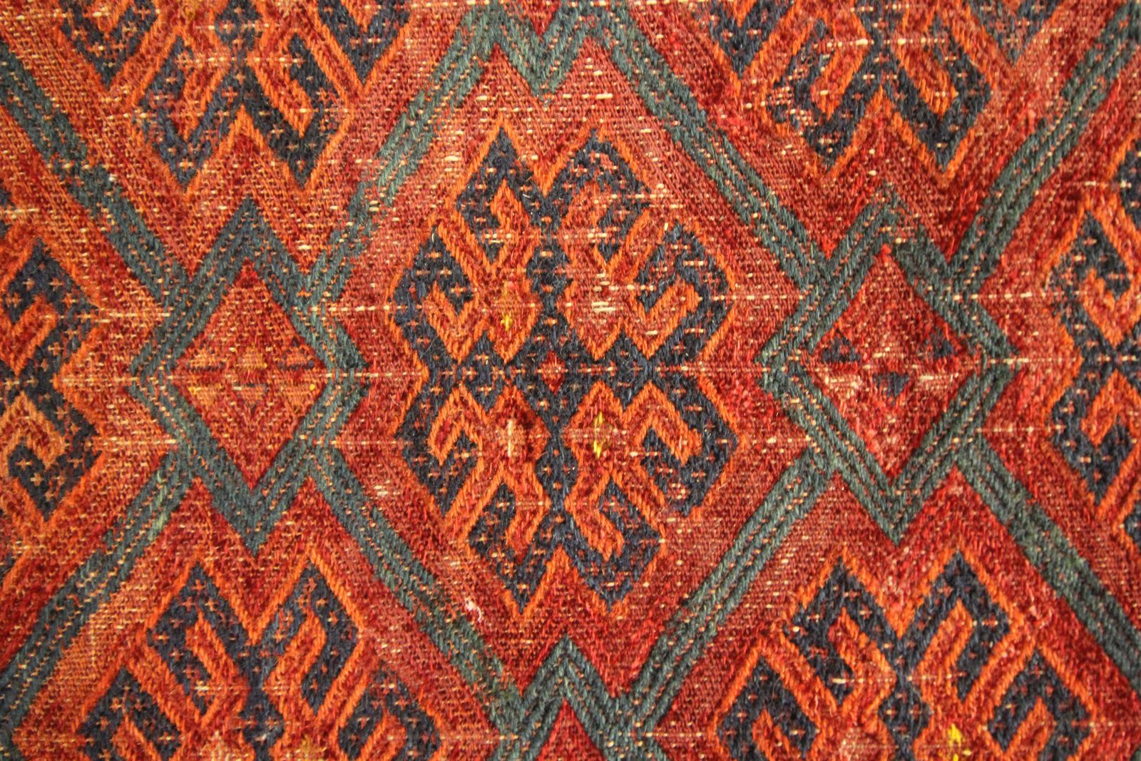 Red Blue Antique Wool Rug Handwoven Oriental Geometric Area Rug photo for sale