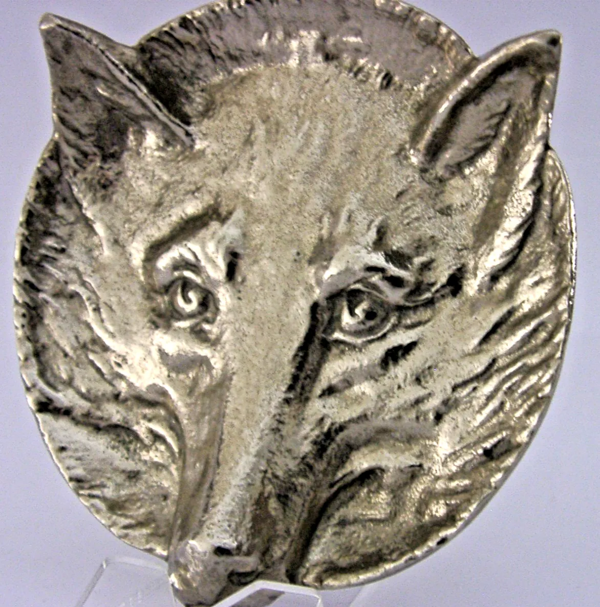 Coupelle cendrier en métal argenté, tête de renard, vers 1940, chasse, 132 g photo furniture