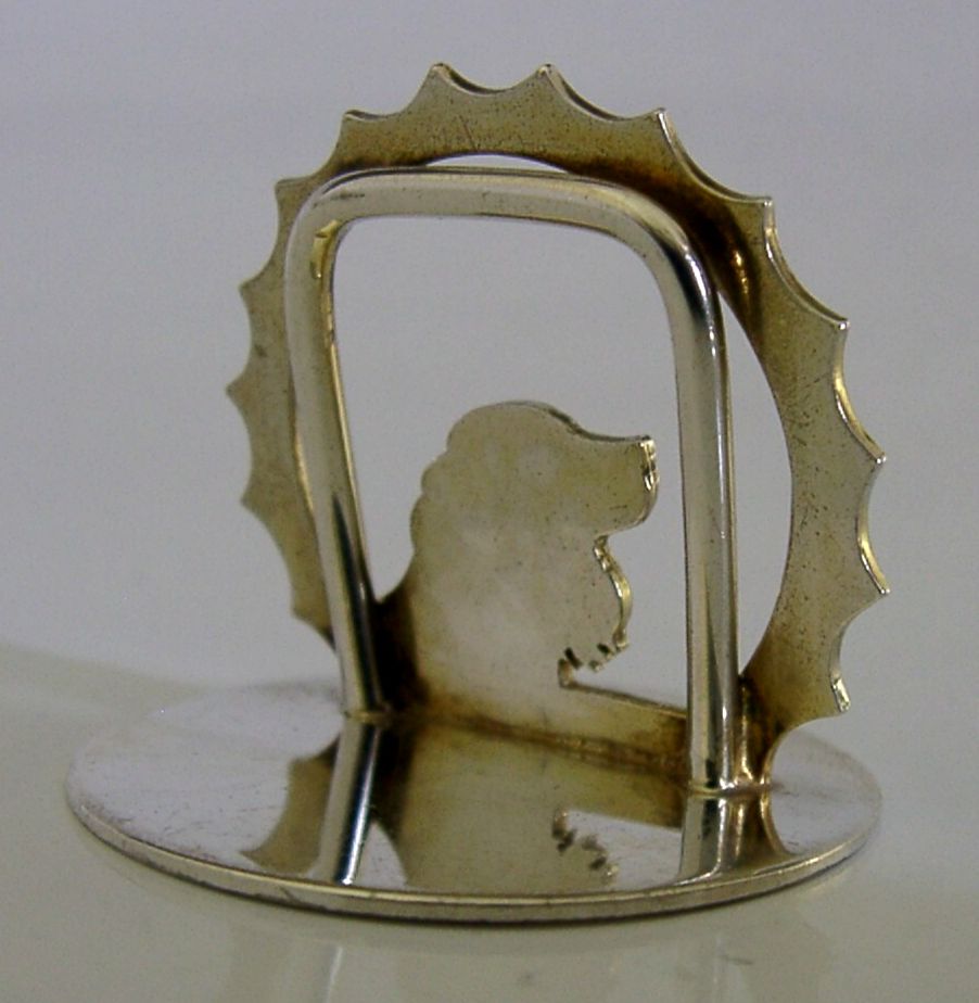 Porte-menu Asprey en argent massif sterling, épagneul, 1992 photo for sale