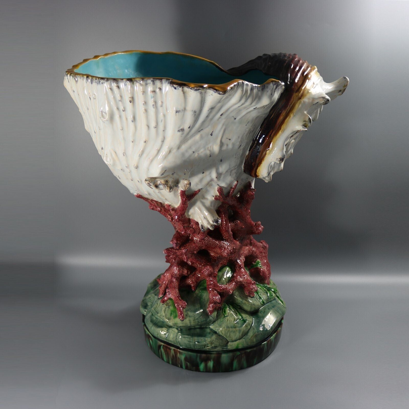 Monumental Minton Majolica Conch Shell Jardinière photo vintage