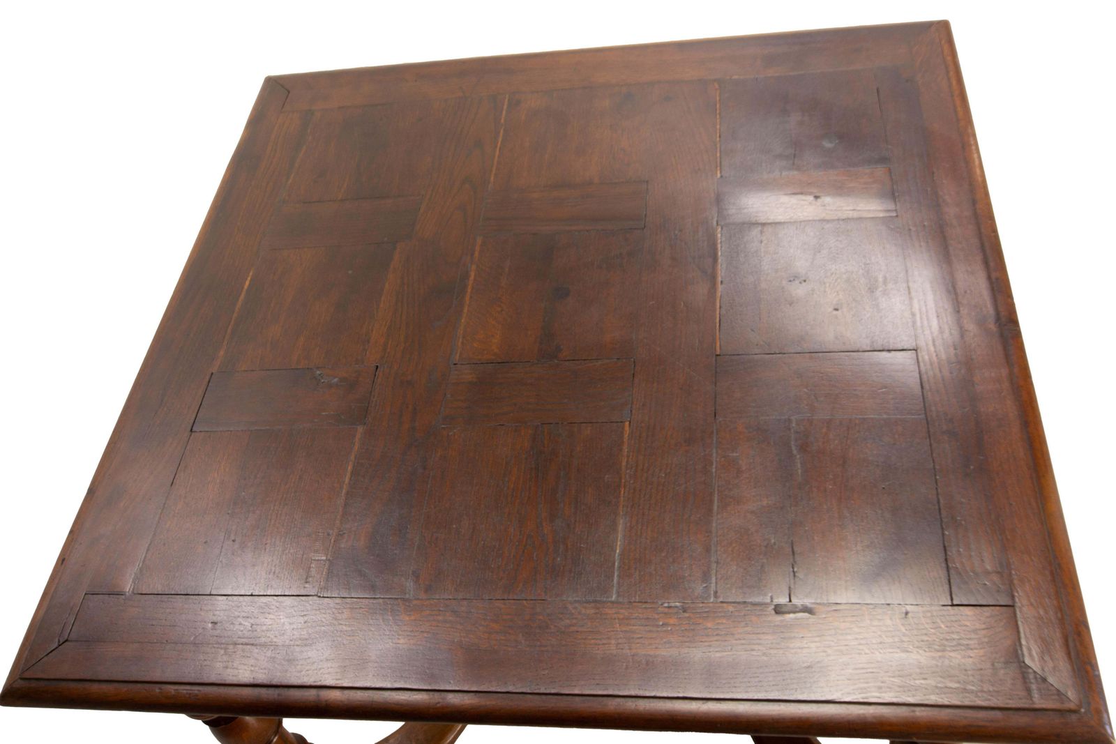 Table carrée en chêne de style Louis XIII à entretoise en X, fin du XIXe siècle photo vinterior