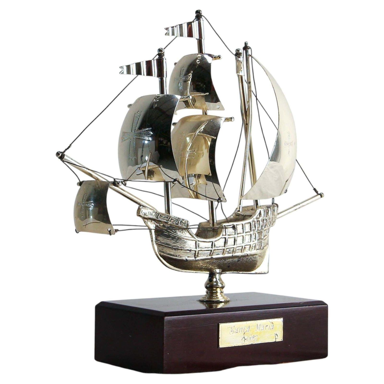 Maquette décorative française de bateau en argent sur socle, vers 1980 photo furniture