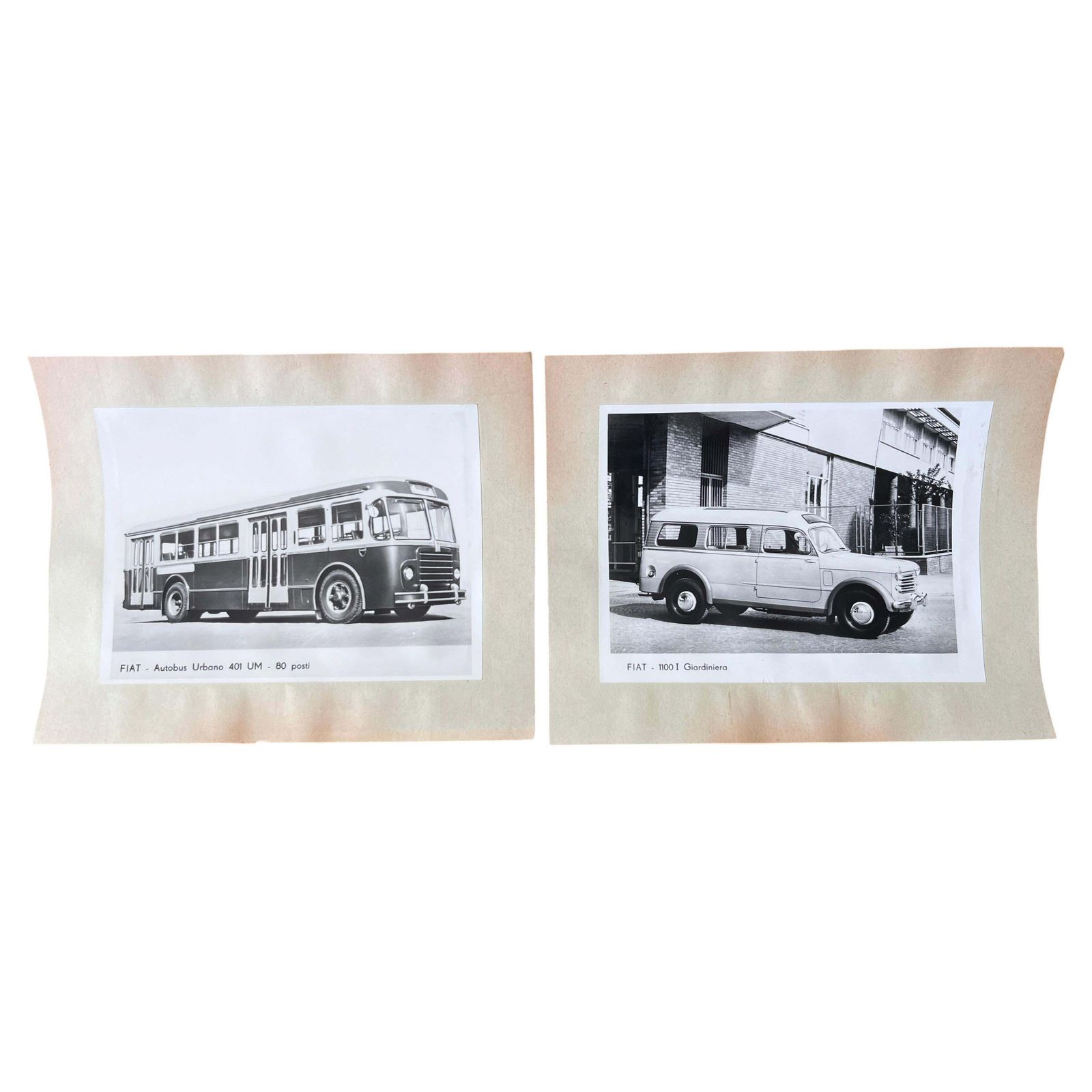 Photos originales de voiture Fiat et d'autobus Fiat Urbano, années 1950