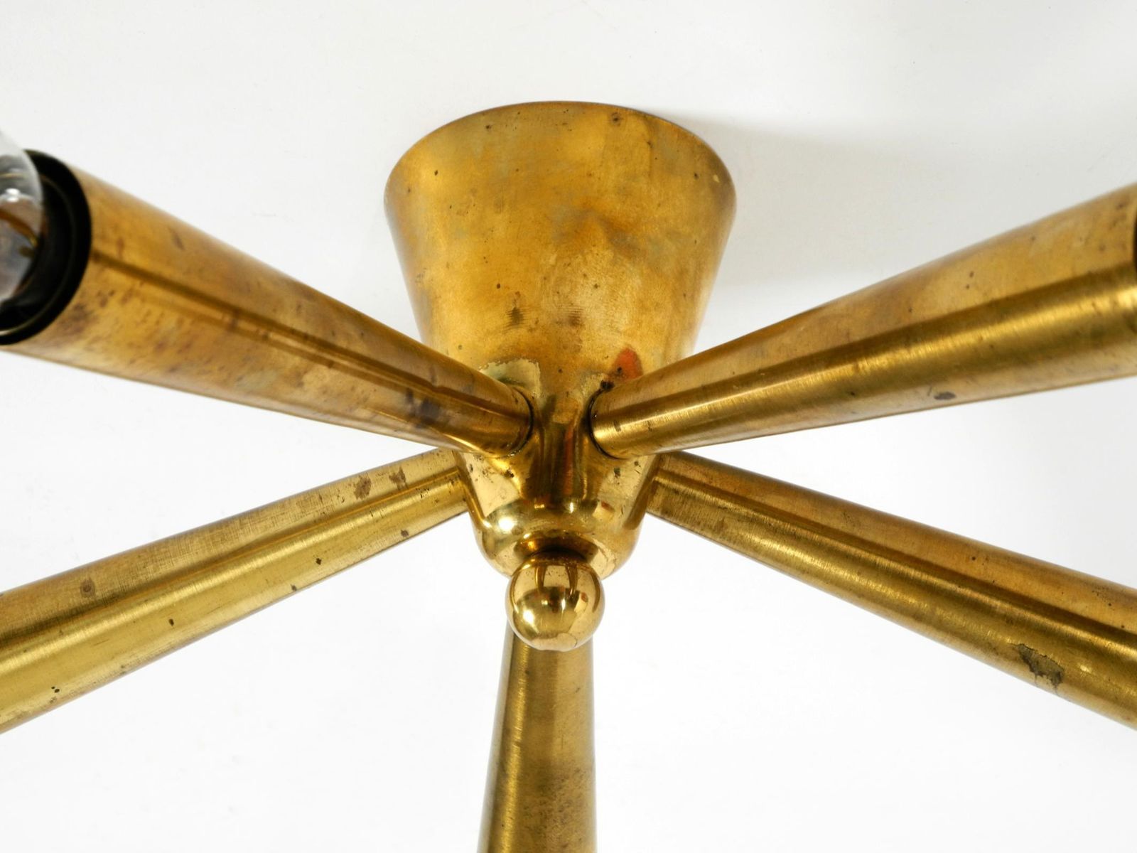 Kleine mid-century modern messing Sputnik plafondlamp met vijf armen photo vintage