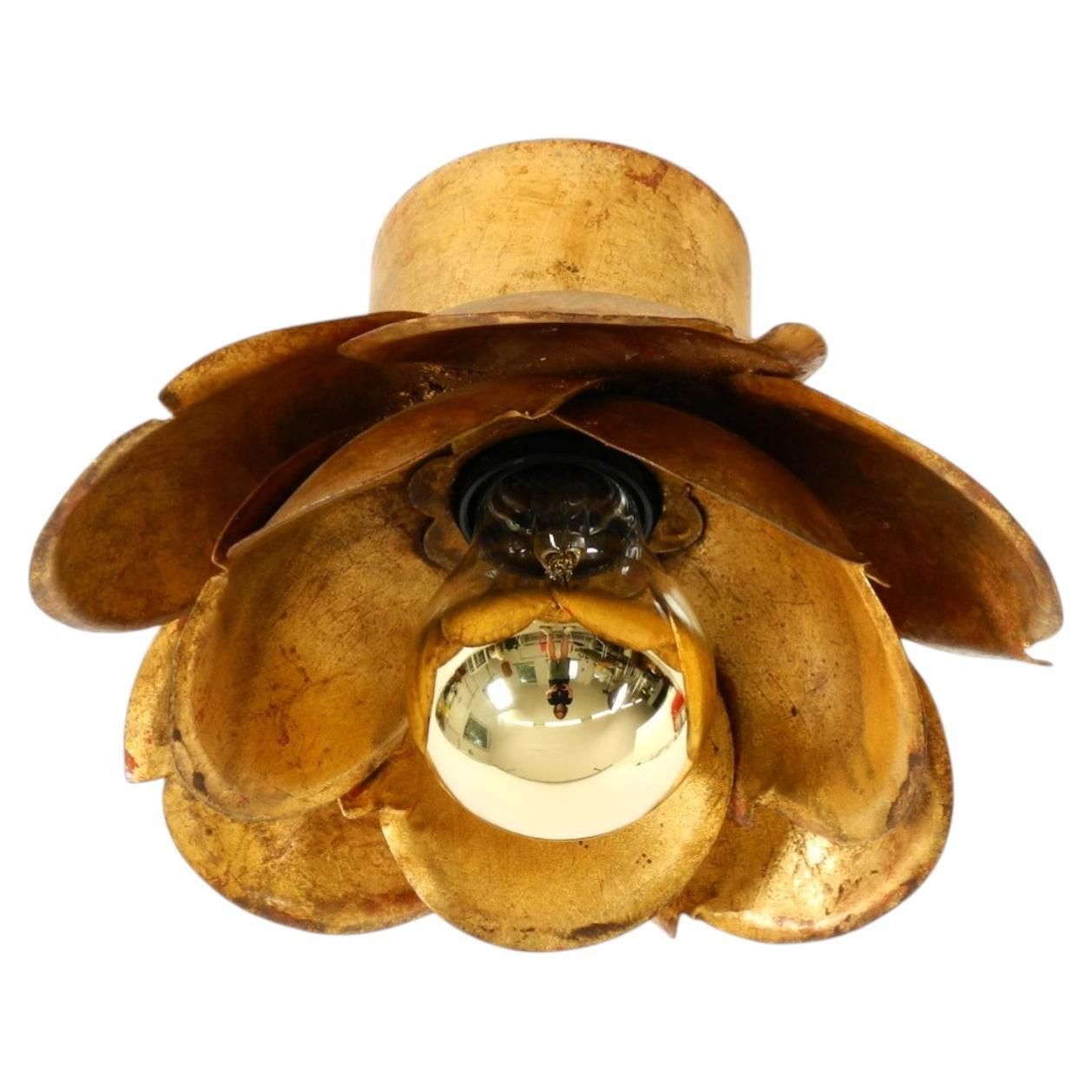 Beautiful, Large Gilded Wall Lamp, "Water Lily" Italy, 1960s