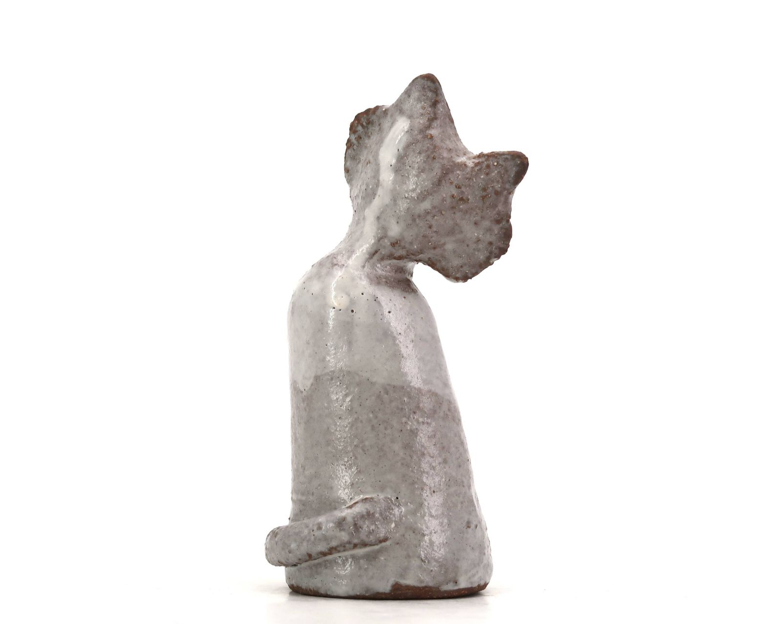 Chat en céramique grise et blanche, pièce unique par un céramiste, années 1970. photo for sale