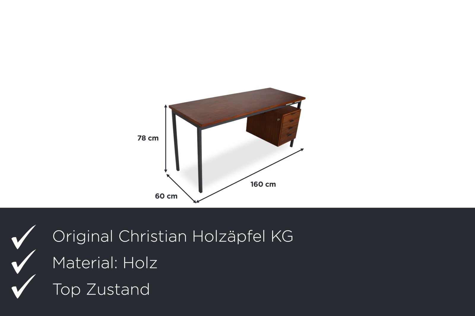 Bureau mid-century en bois de teck, cadre métal vintage, par Christian Holzäpfel KG photo furniture