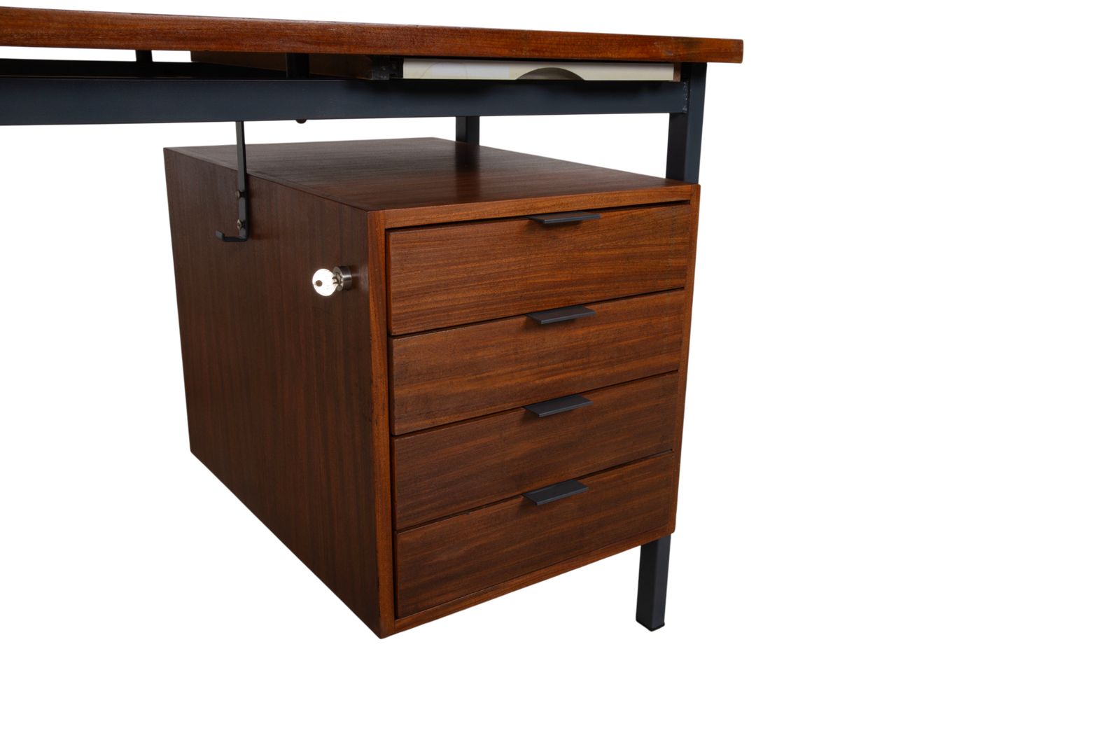 Bureau mid-century en bois de teck, cadre métal vintage, par Christian Holzäpfel KG photo Mobilier