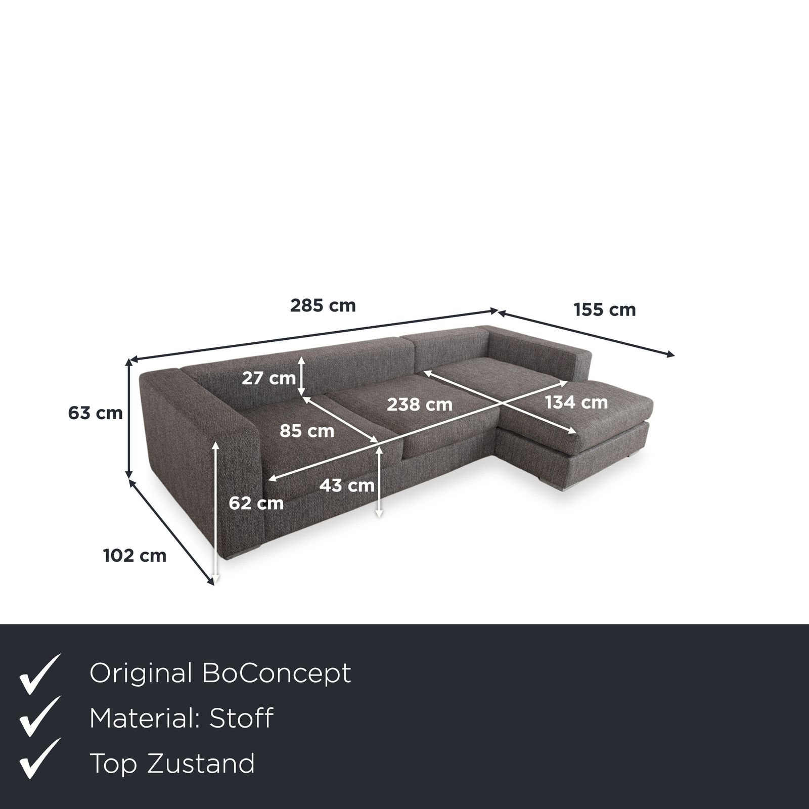 Canapé d'angle BoConcept Cenova en tissu gris photo furniture