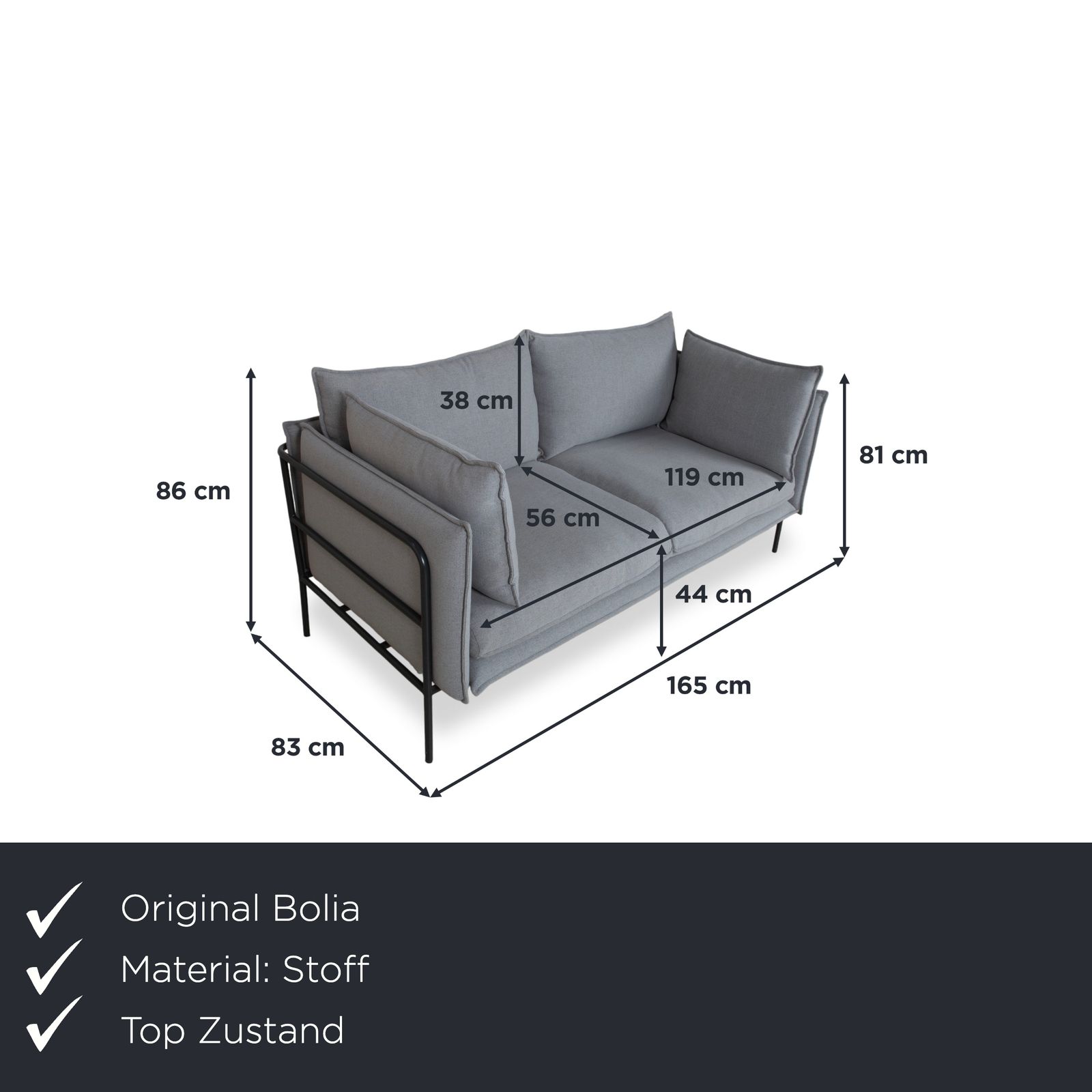Bolia Pepe Fabric Two Seater Sofa, Grey photo furniture