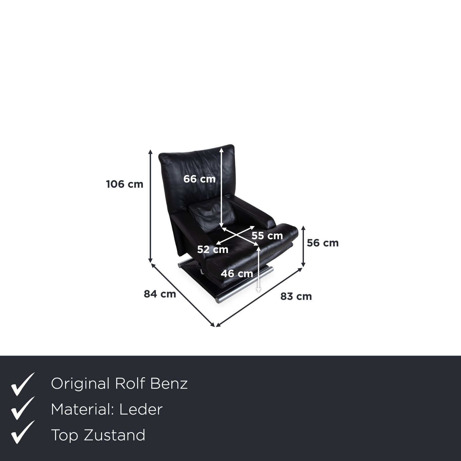 Ensemble fauteuil Rolf Benz 6500 en cuir noir, métal noir photo furniture