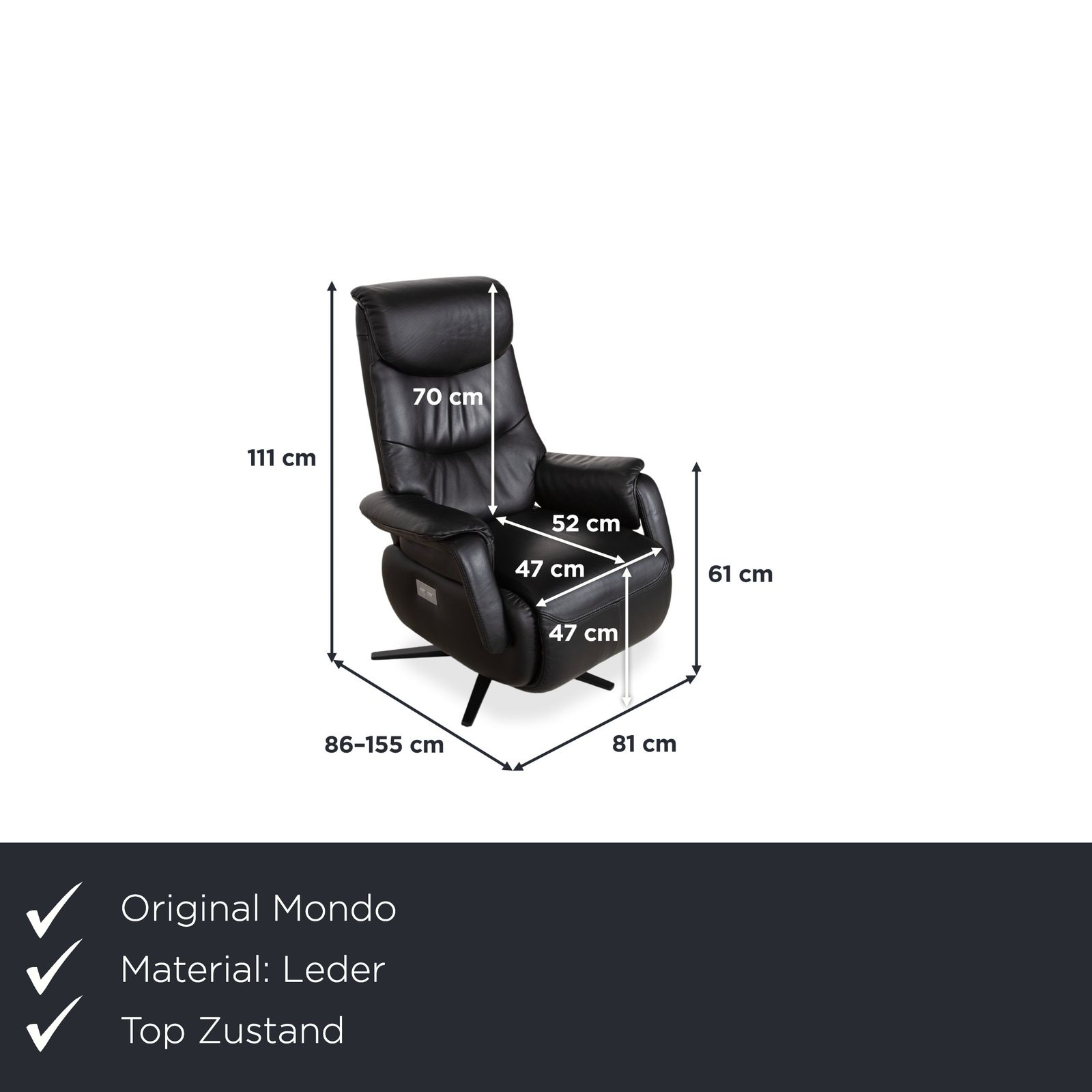 Mondo Multimaxx Relaks Leather Armchair Black Electric Function photo furniture