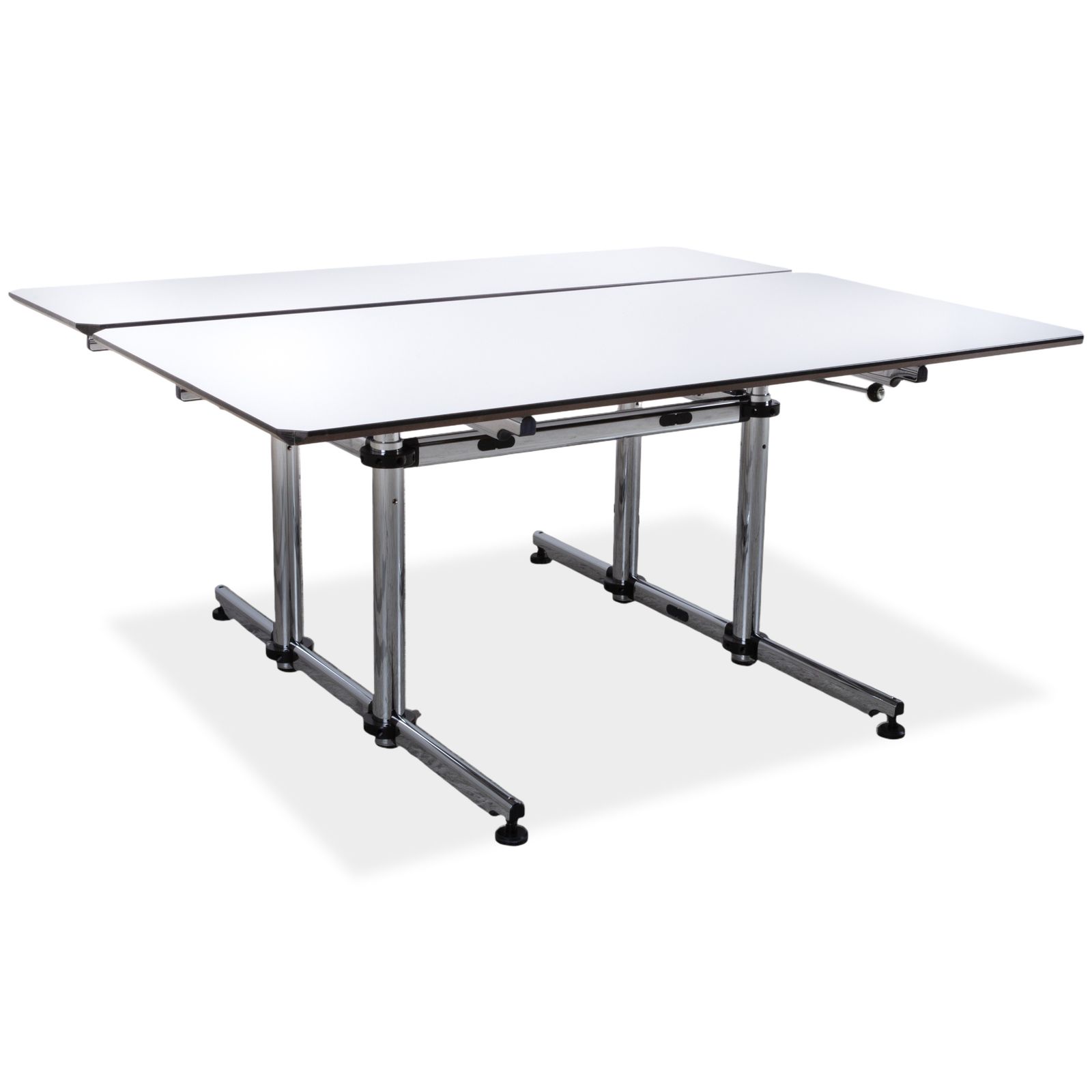 Bureau USM Kitos en bois, blanc et chrome, réglable en hauteur, fonction manuelle