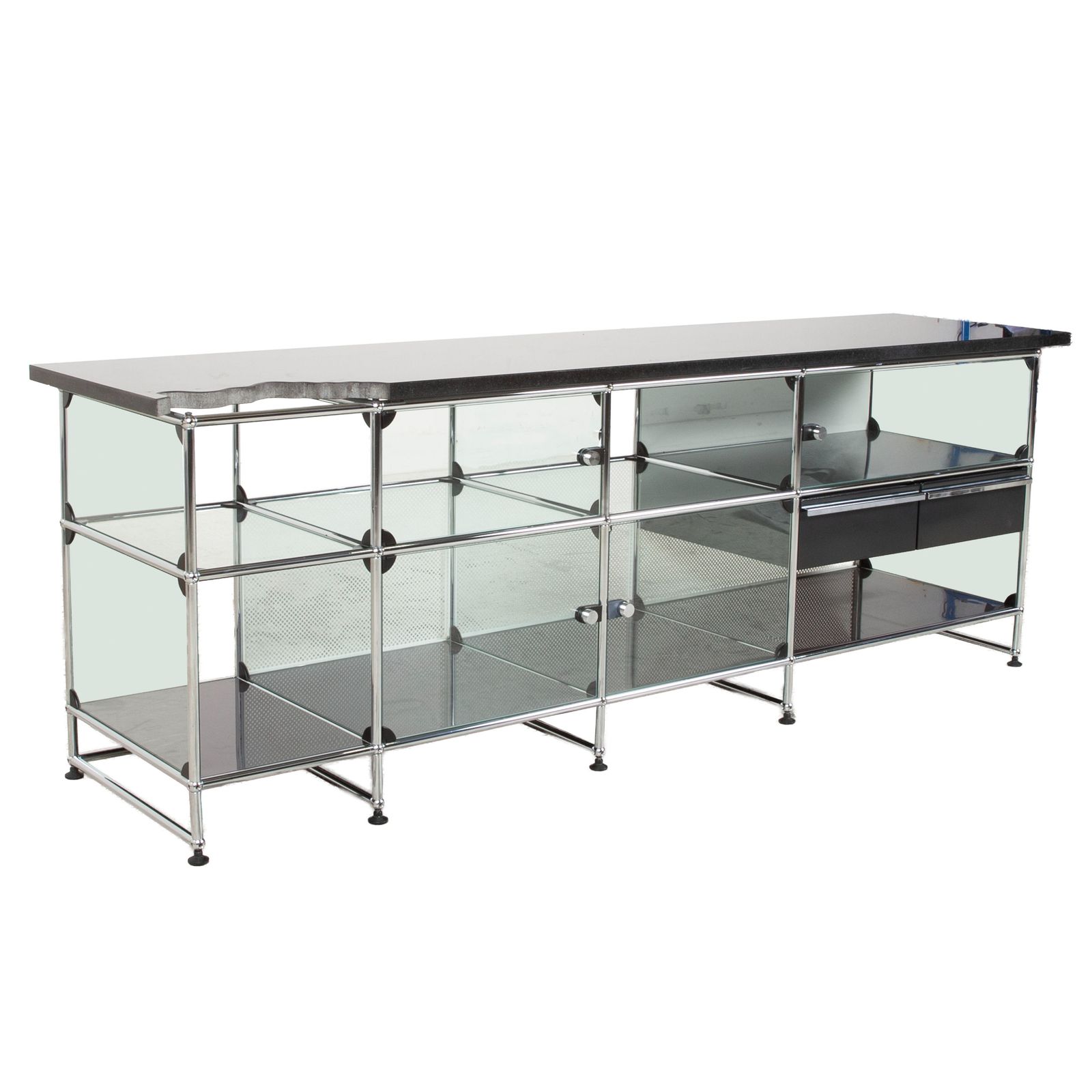 Buffet USM Haller noir, plateau en granit sur mesure