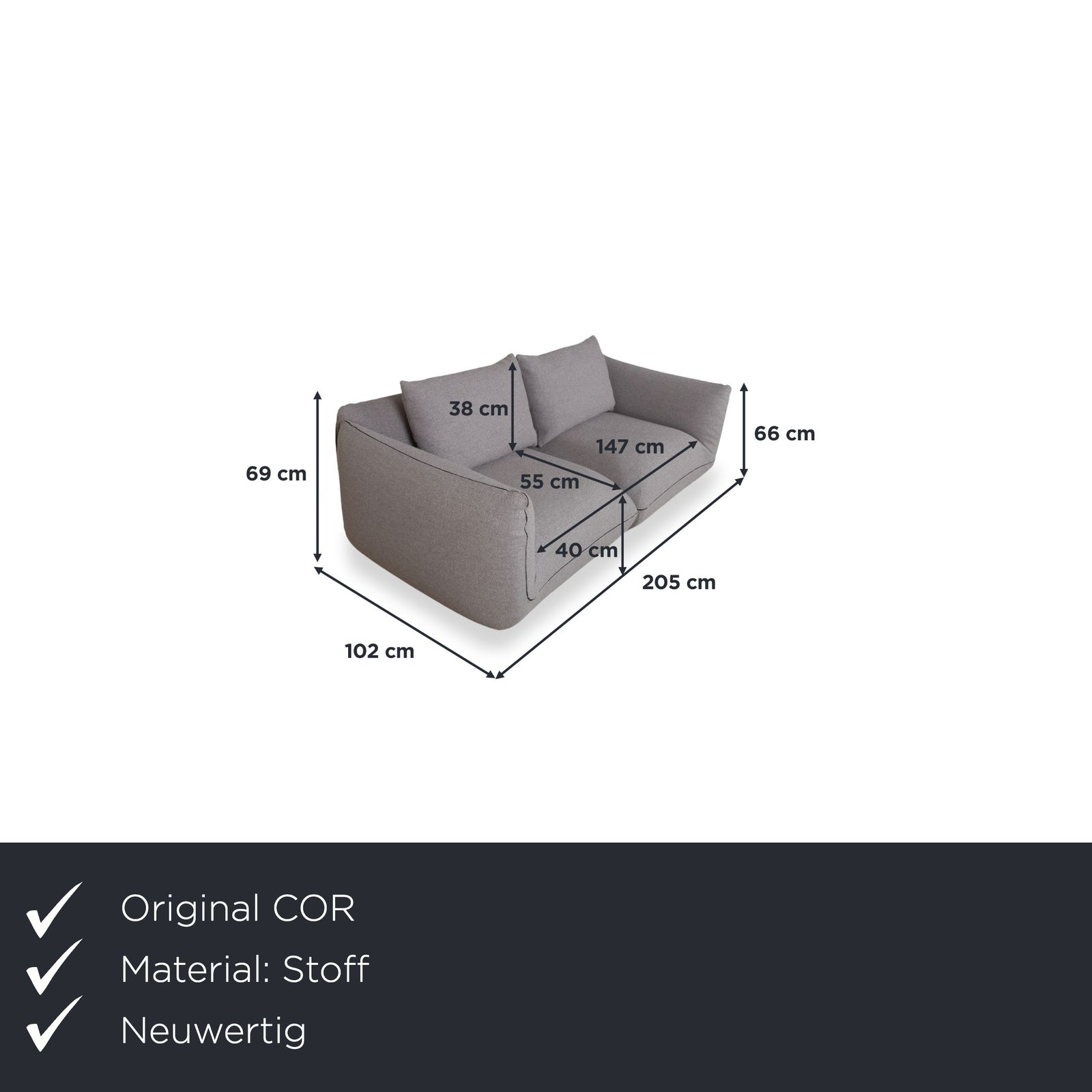 Canapé 2 places COR Jalis en tissu gris photo furniture