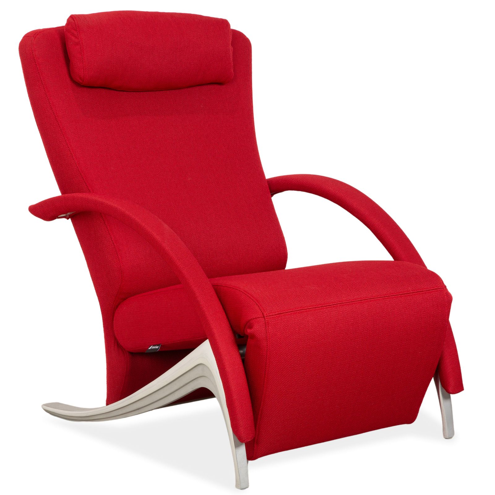 Fauteuil Rolf Benz 3100 en tissu rouge et argent, fonction manuelle, retapissé