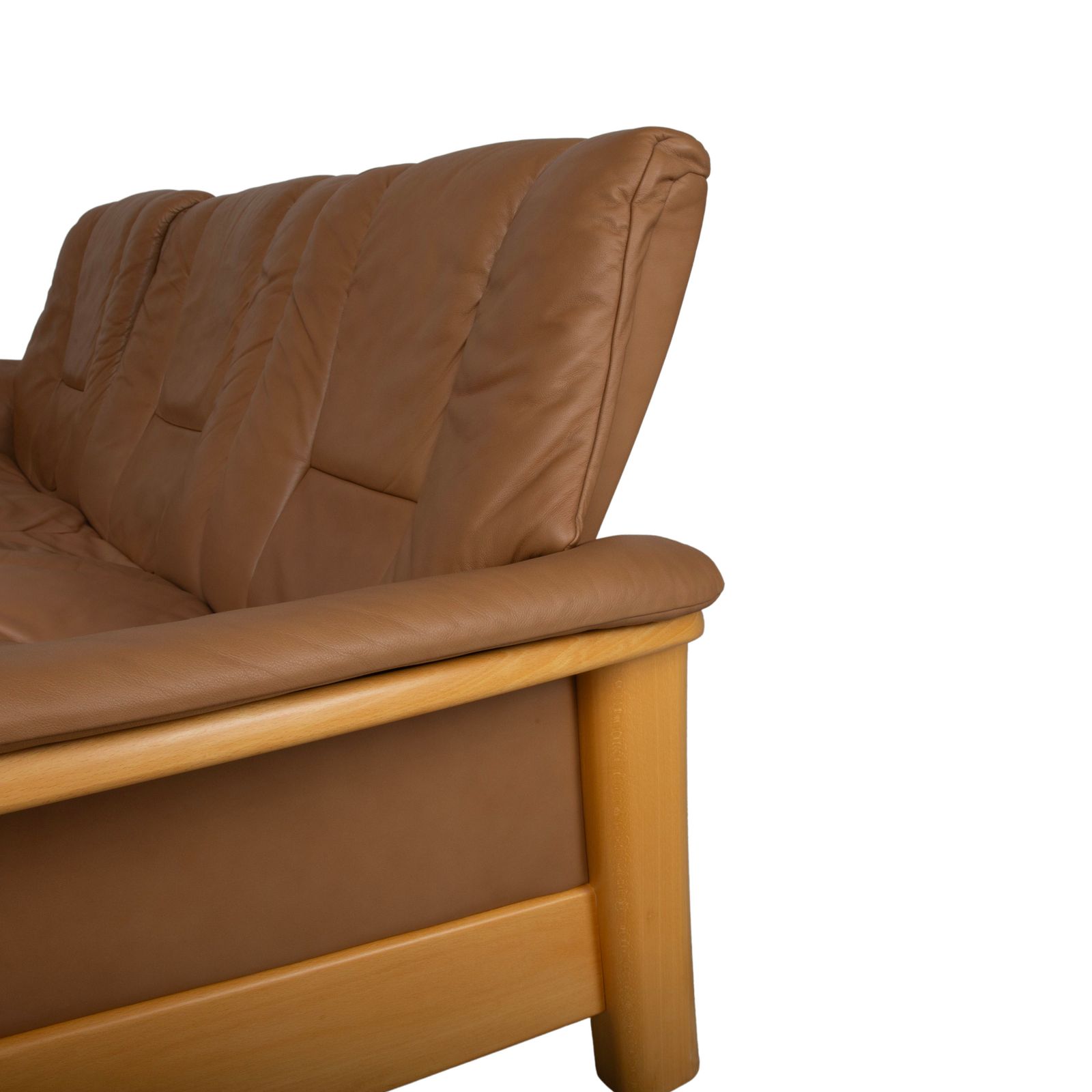 Stressless Windsor driezitsbank, leer en hout, bruin cognac, manuele relaxfunctie photo vintage