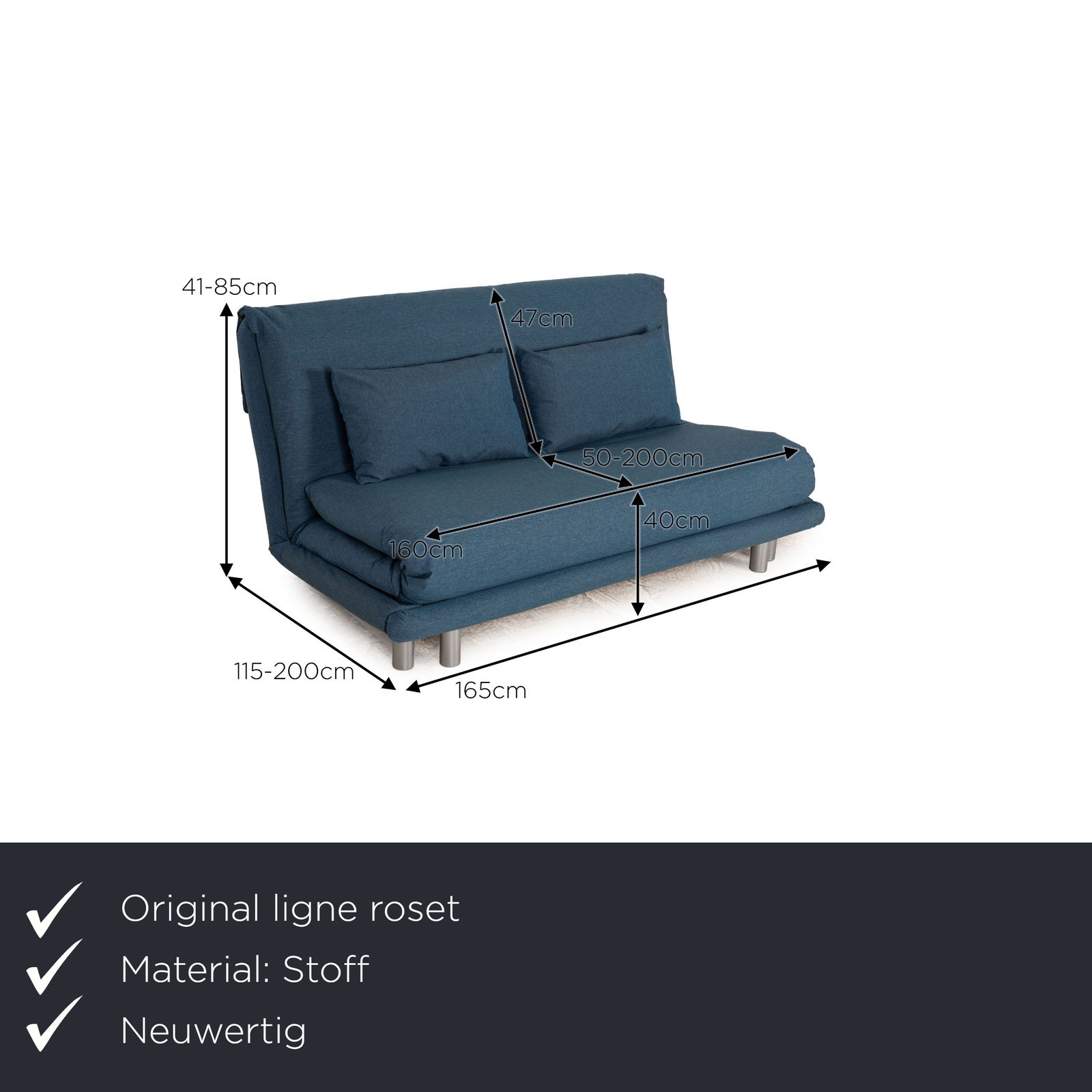 Canapé 3 places Ligne Roset Multy en tissu, retapissé, bleu photo furniture