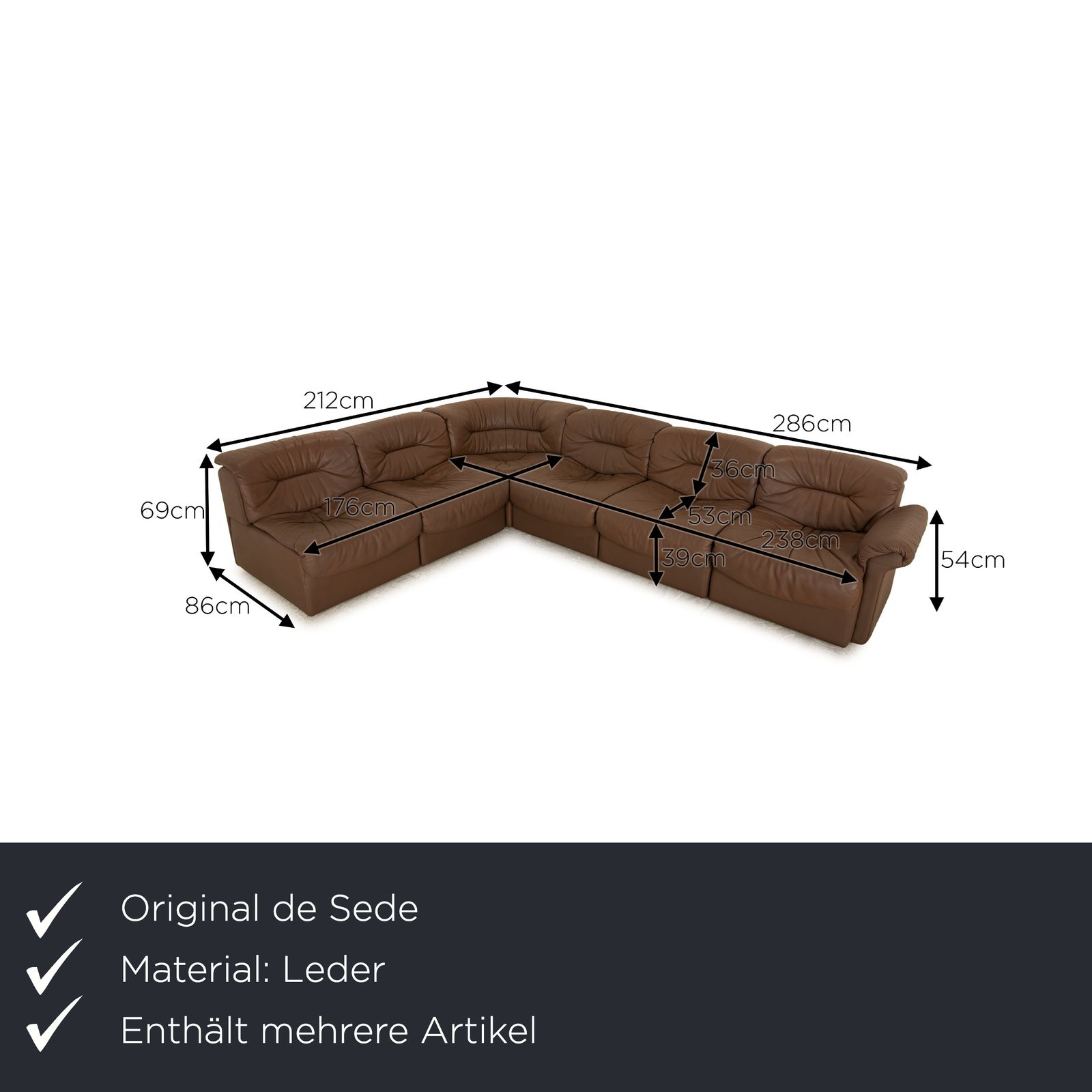 De Sede Ds 14 Leather Sofa Set Brown Taupe photo furniture