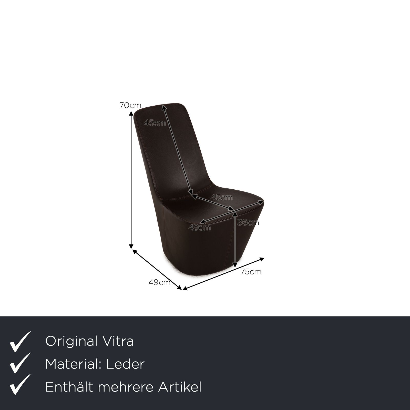 Ensemble de fauteuils Vitra Monopod en cuir marron foncé photo furniture