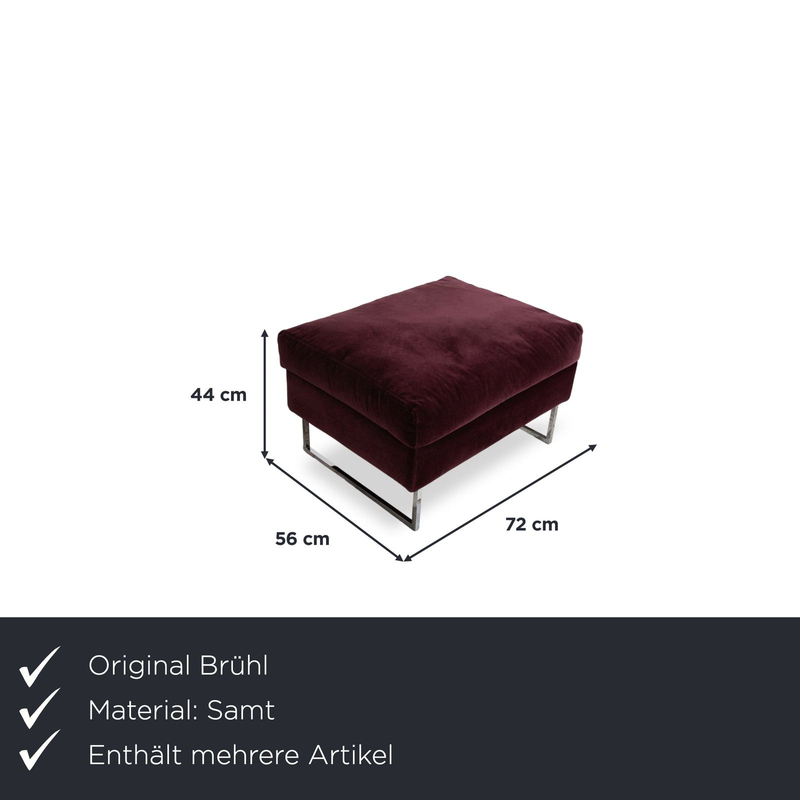 Ensemble canapé Brühl Embrace en velours violet aubergine, chrome, fonction manuelle photo Mobilier