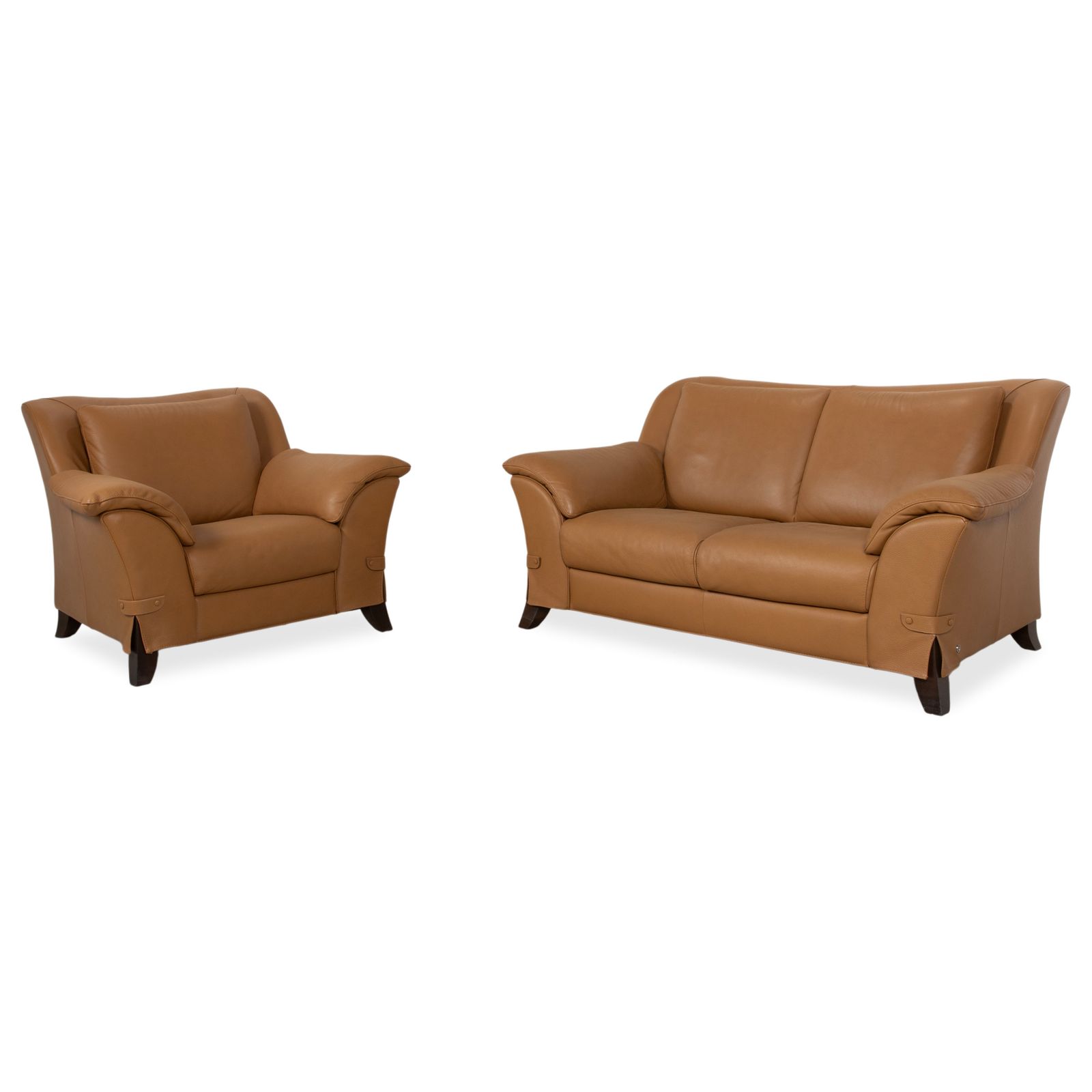 Ensemble canapé 2 places et fauteuil Natuzzi en cuir brun cognac
