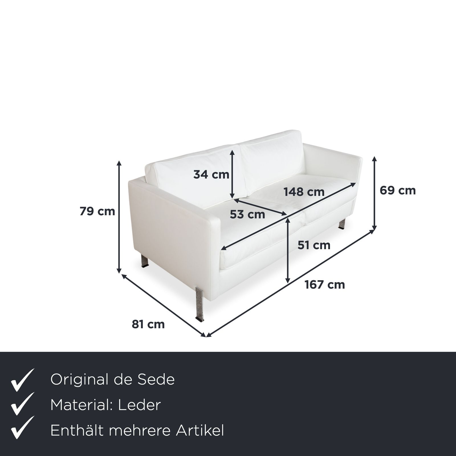 Ensemble De Sede 2 canapés 2 places en cuir blanc crème photo furniture