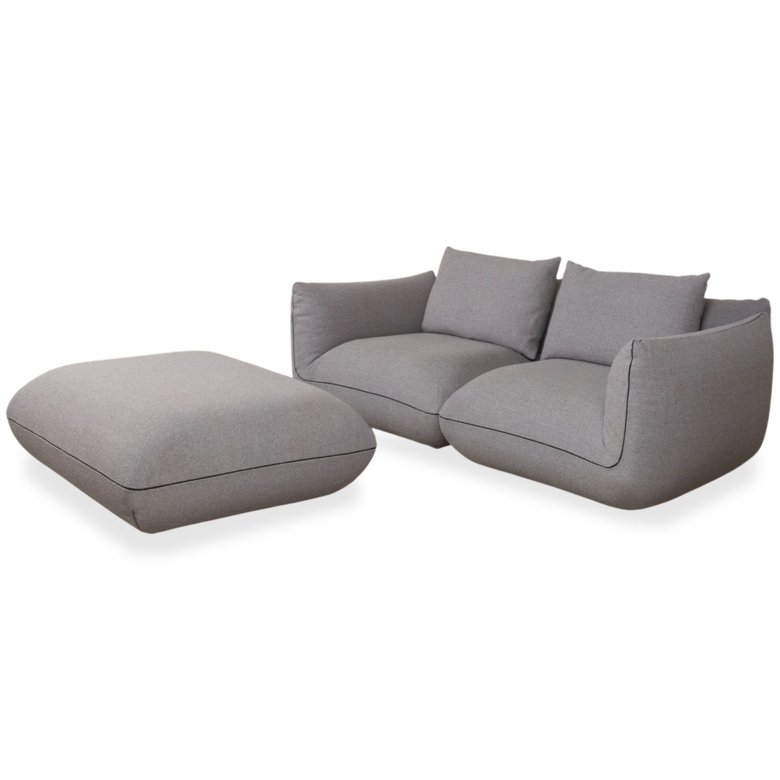 Canapé 2 places et pouf Cor Jalis en tissu gris