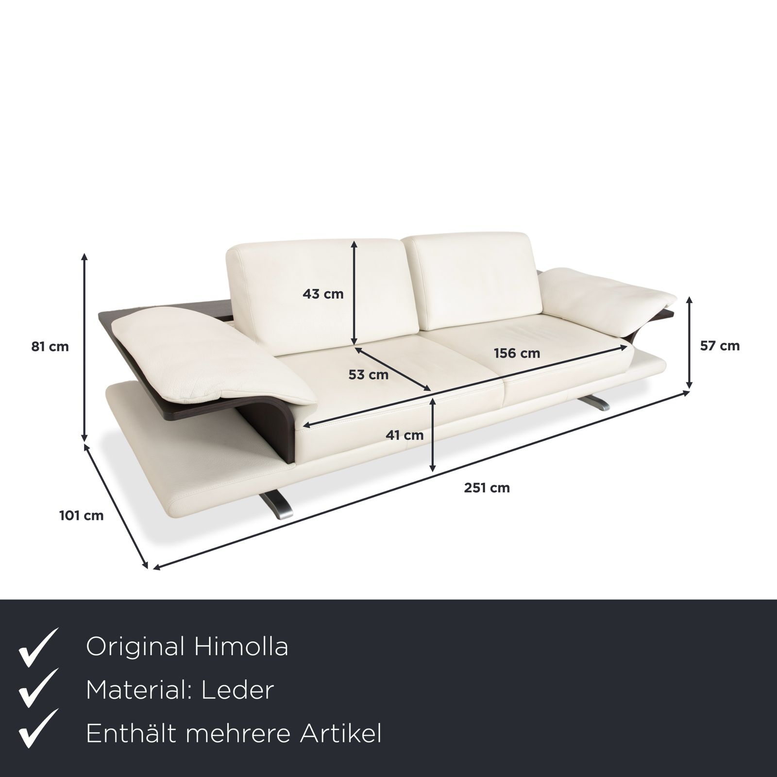 Canapé Himolla 2x trois places en cuir blanc crème et bois photo furniture