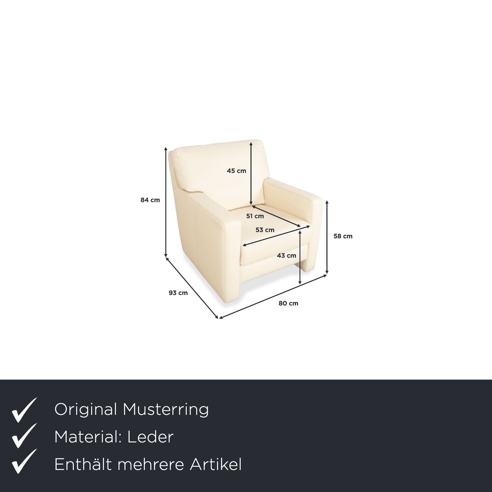 Musterring Leather Armchair Cream Beige Off White photo furniture