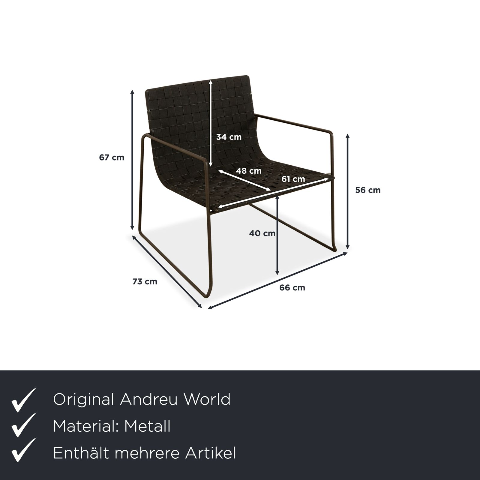 Set van 2 Andreu World Trenza Metal fauteuils zwart donkerbruin outdoor tuin photo for sale