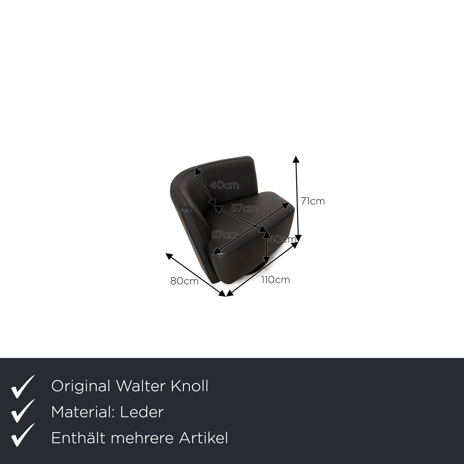 Walter Knoll Drift Leren Fauteuil Set Zwart Manuele Draaifunctie photo furniture