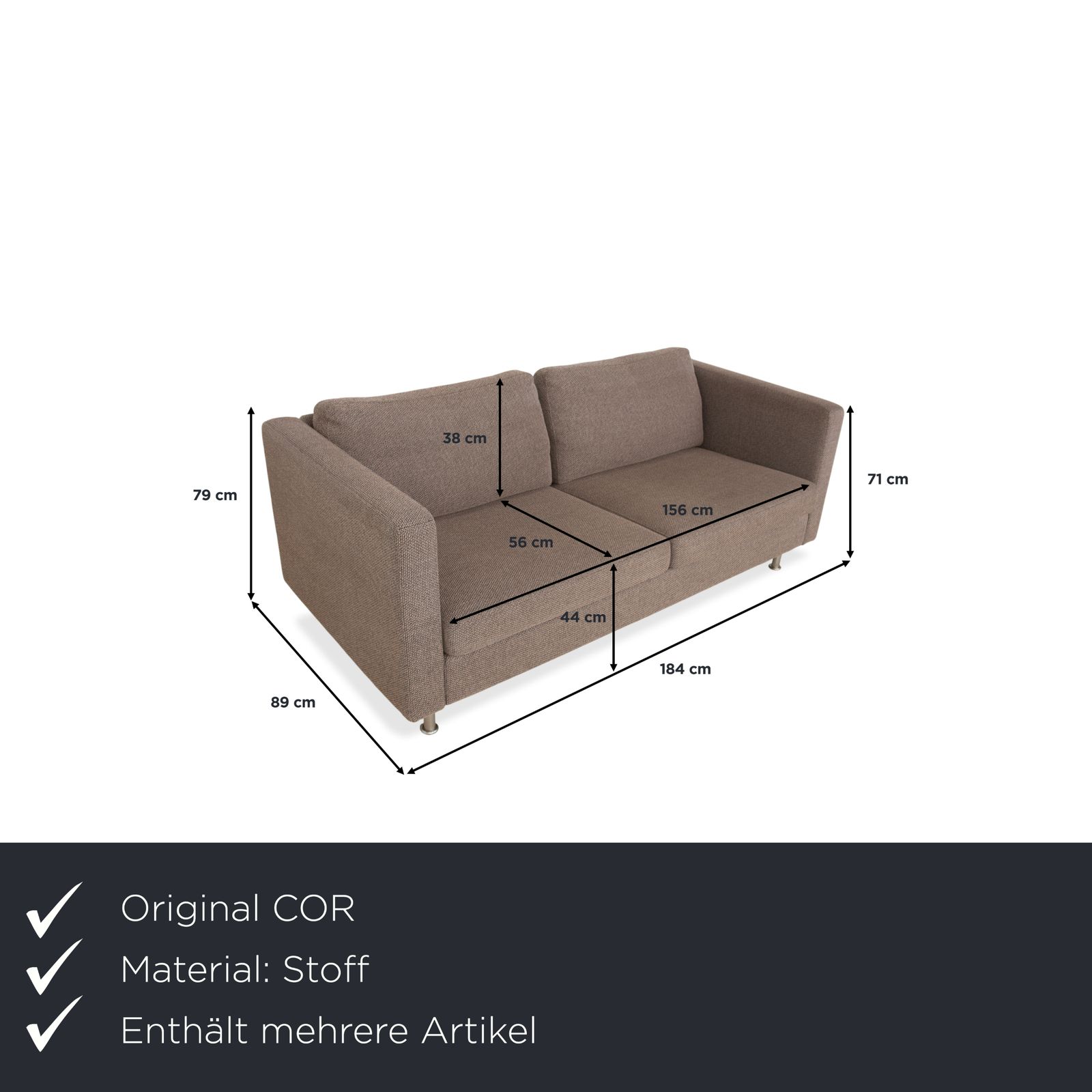 Canapé 2 places Cor Conseta en tissu, tabourets assortis, gris-brun photo furniture