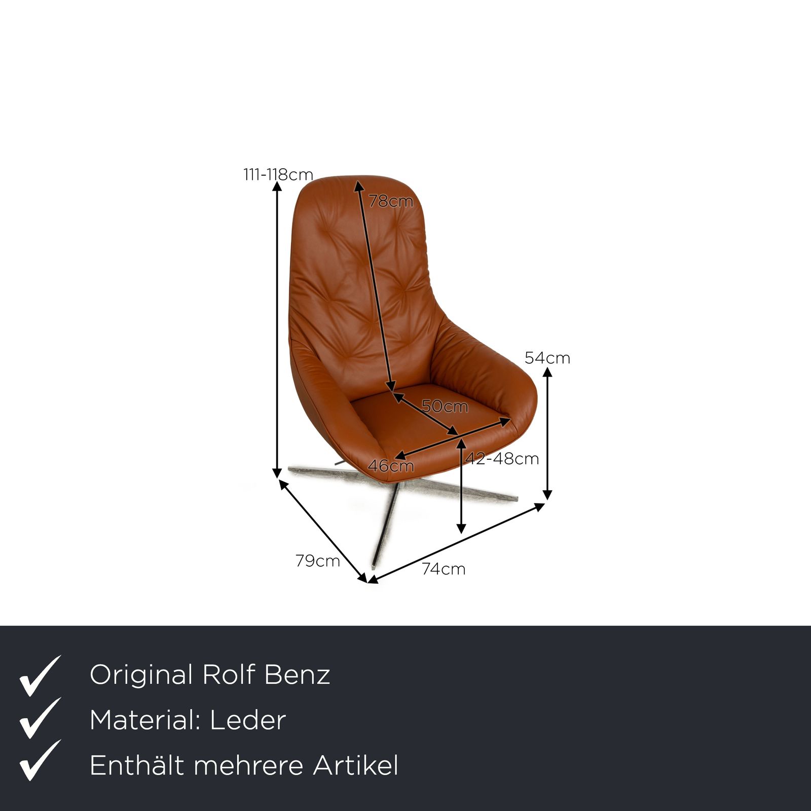 Rolf Benz Meg Leather Armchair Set Sienna Brown Beige Manual Function photo for sale
