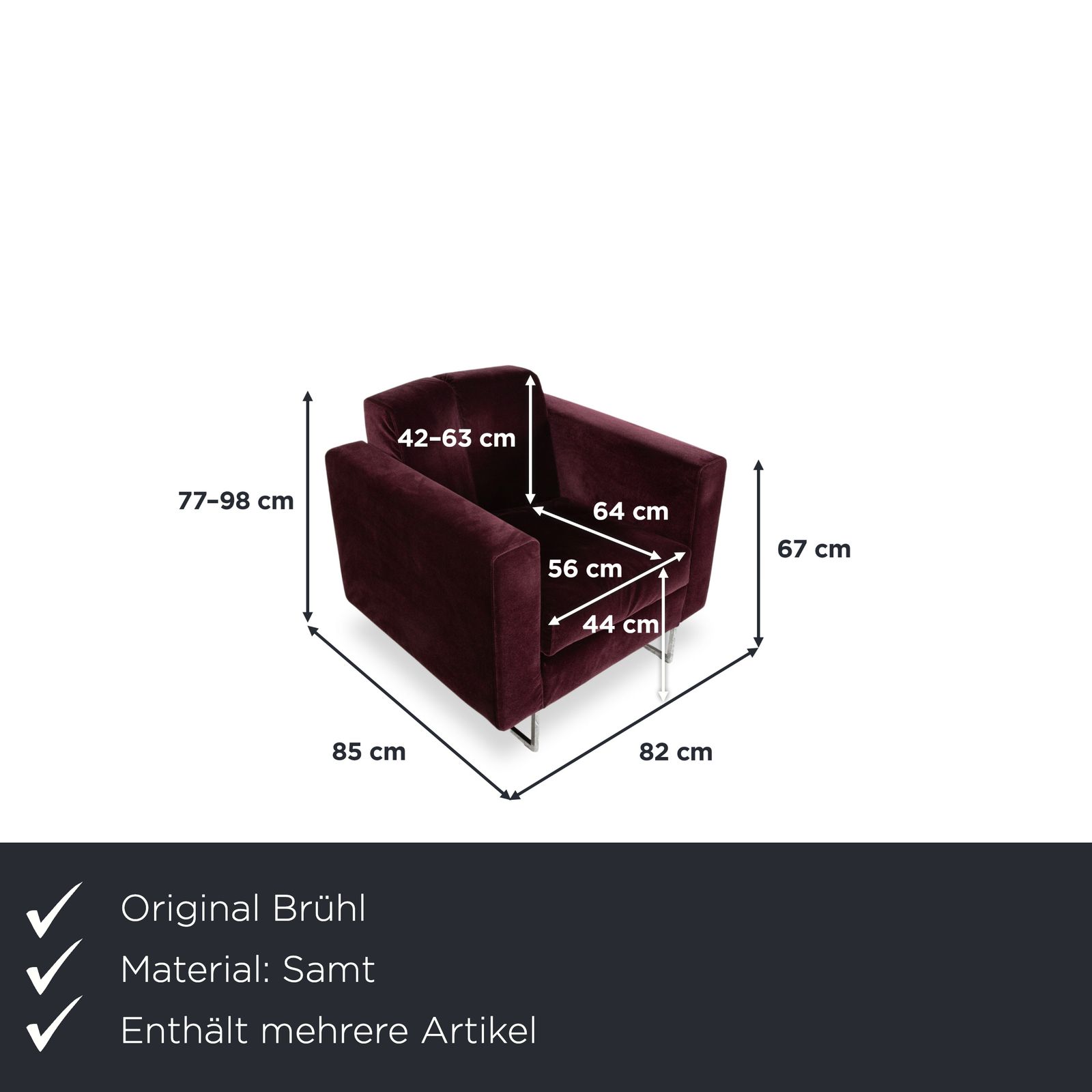 Brühl Embrace Fauteuil Set Stof Chroom Velours Fluweel Paars Aubergine Manuele Functie photo furniture