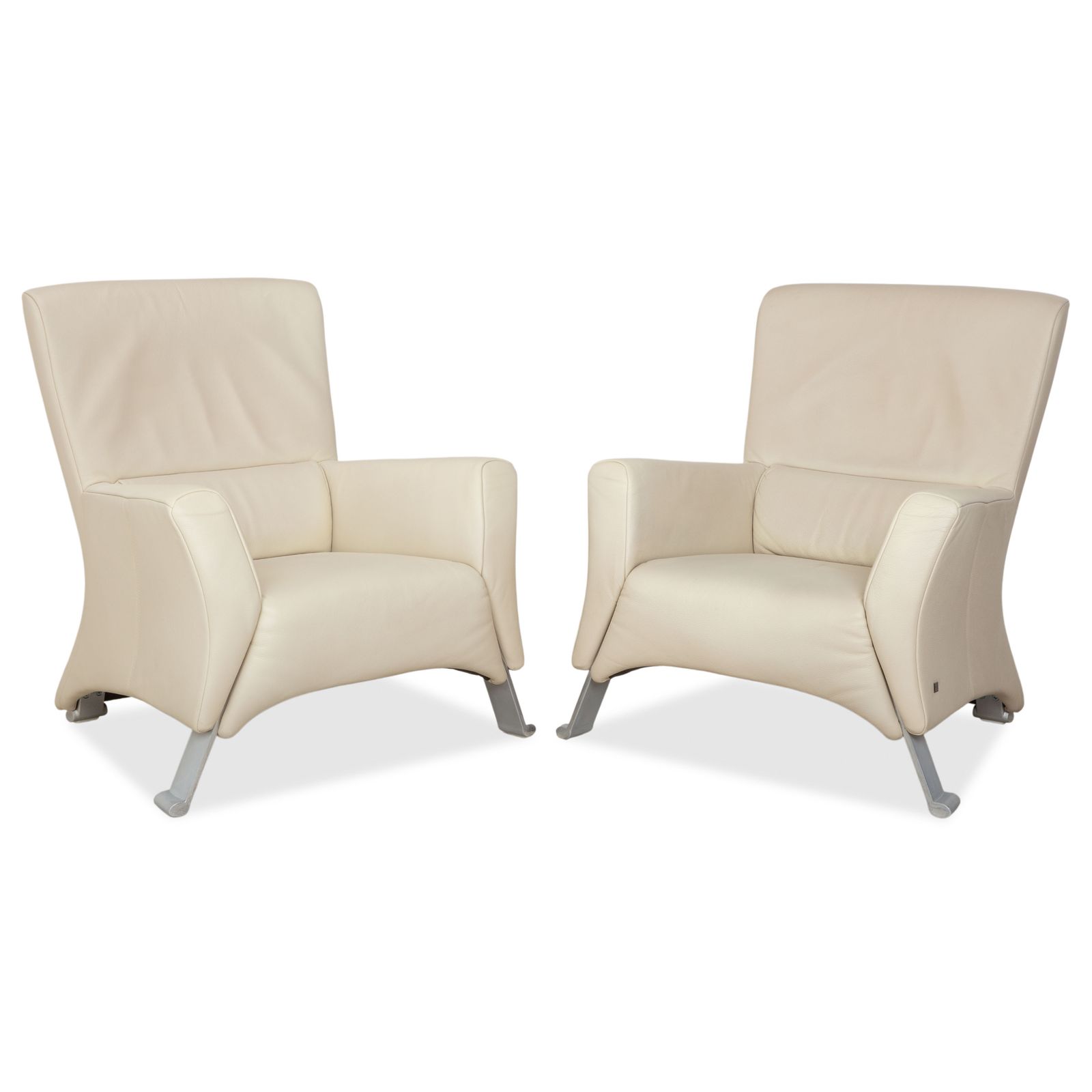 Lot de 2 fauteuils Rolf Benz 322 en cuir blanc crème