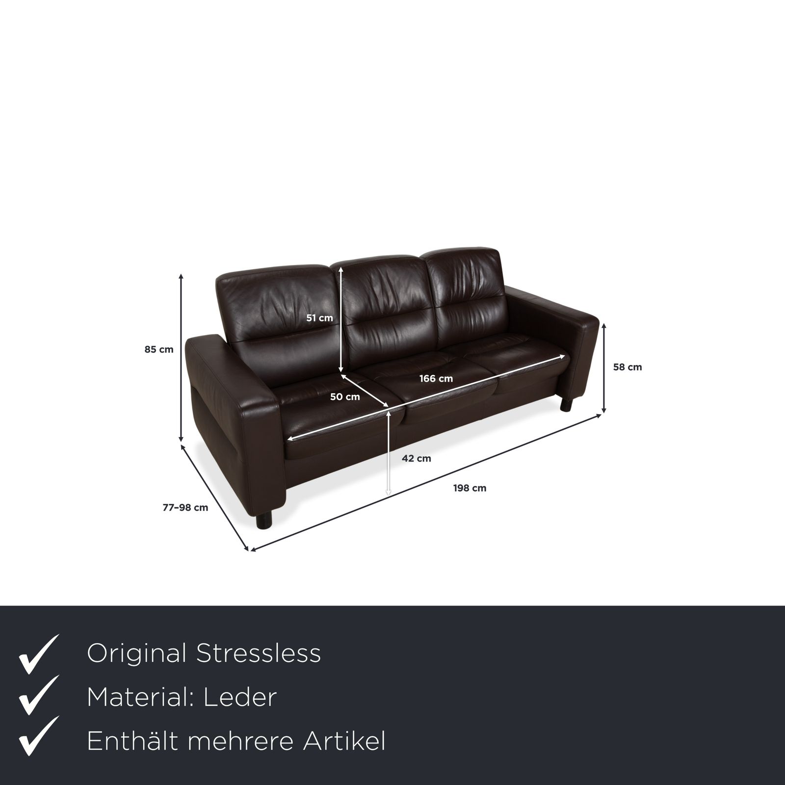Stressless Wave Leren Driezitter Bruin Espresso Handmatige Functie Bank photo for sale