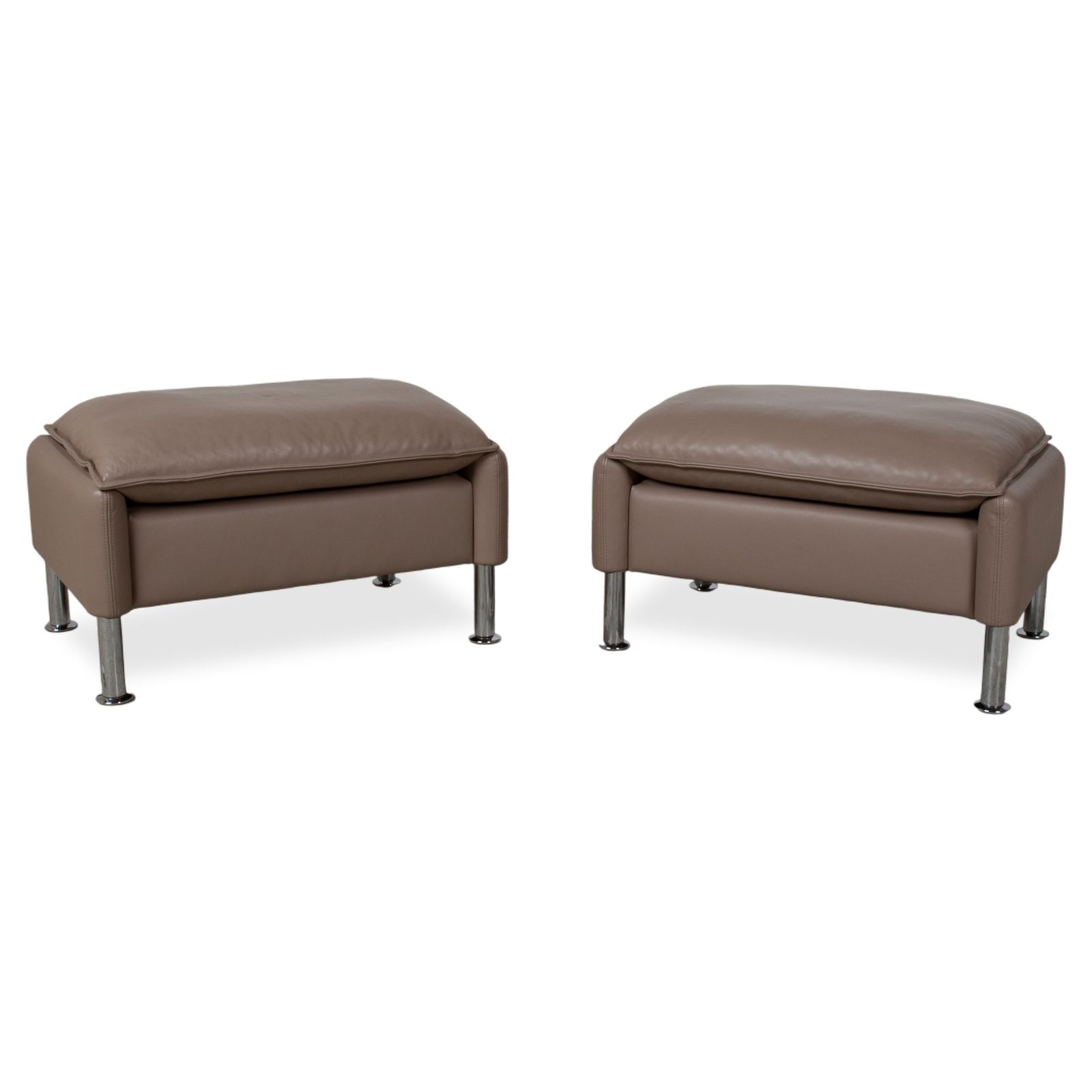 Tabourets Erpo Porto en cuir, lot de 2, brun taupe