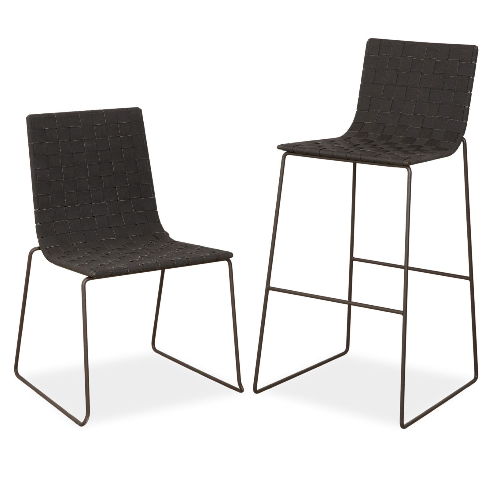 Andreu World Trenza Metal Stool Dark Grey Anthracite Brown Wicker