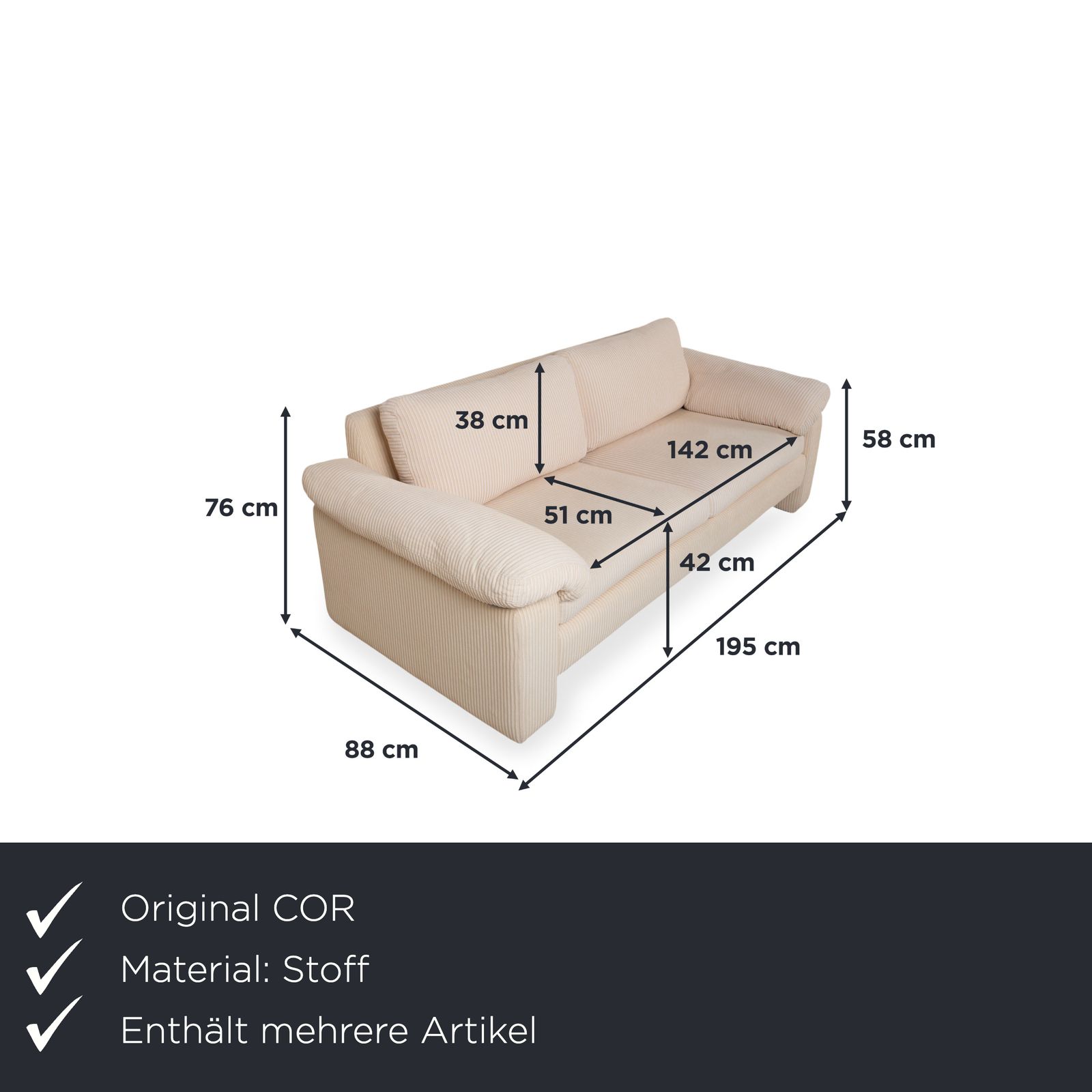 Cor Conseta Set Stof Driezitter Tweezitter Beige Crème Bank Manuele Functie photo for sale
