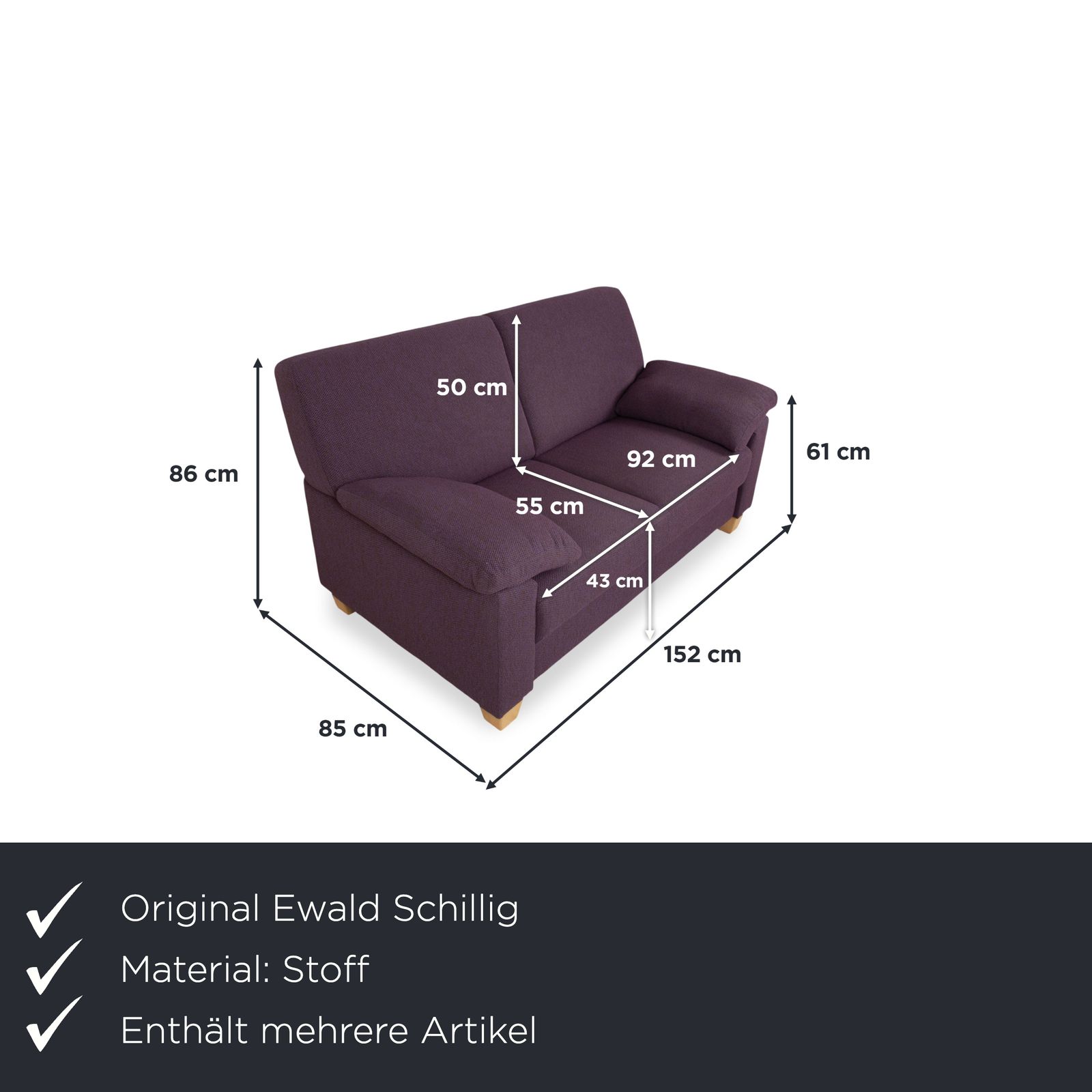Ewald Schillig Flex Plus Set Fabric 2x Two Seater Violet Purple Sofa photo furniture