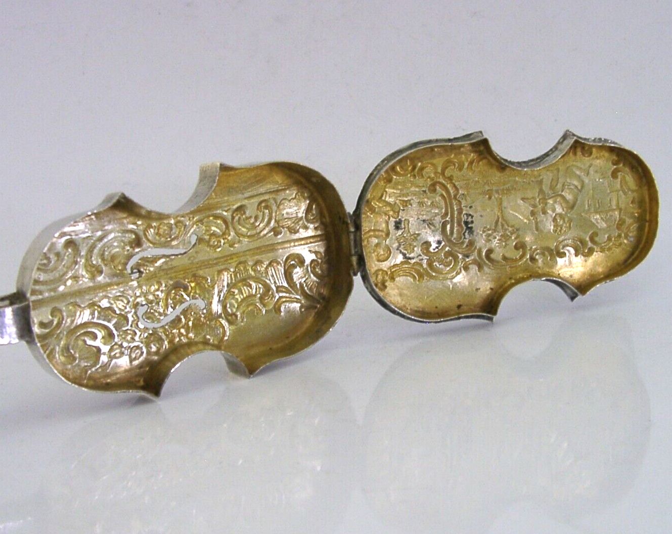 4.75 Inch Solid Silver Cello Potpourri Box 1890's Antique Desk Item Rare Novelty photo for sale