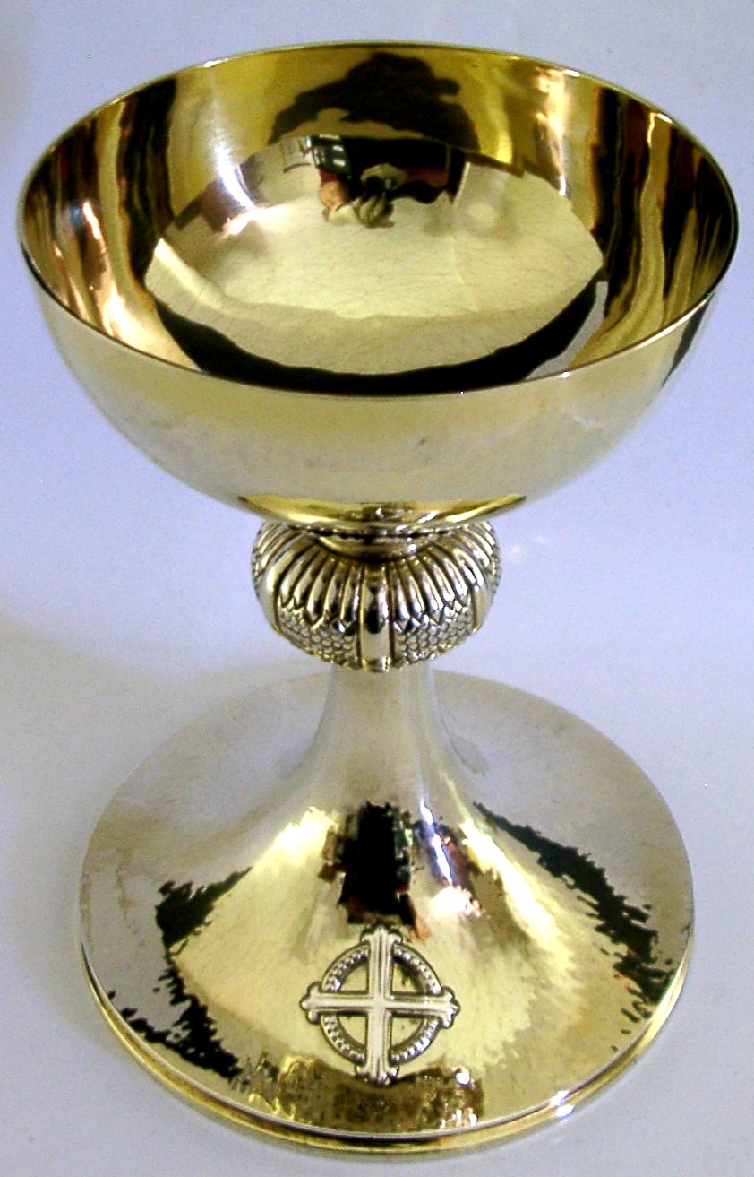 Grote Engelse sterling zilveren vergulde kelk 454g, 1964, religieus photo vinterior