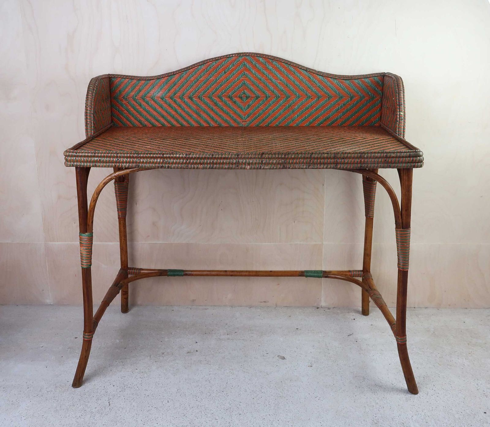 Vintage Art Deco Painted Rattan And Bentwood Console Table. French 1930's photo furniture