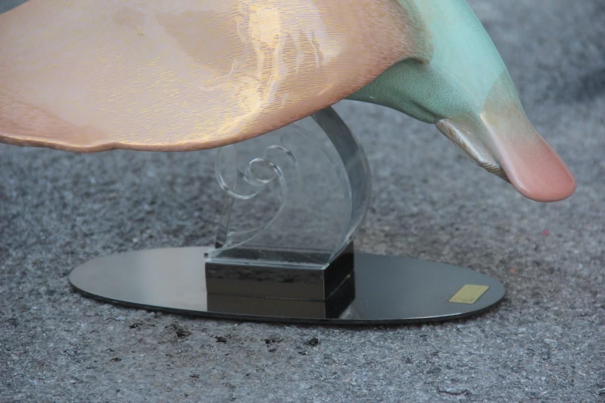 Giulia Mangani Duck In Lucite Porcelain Gold 1970 Silver Metal Made In Italy photo buy