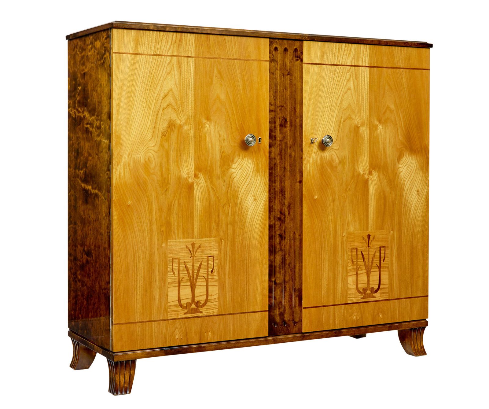 Scandinavisch Art Deco Kastje met Iep- en Berkenhoutinleg