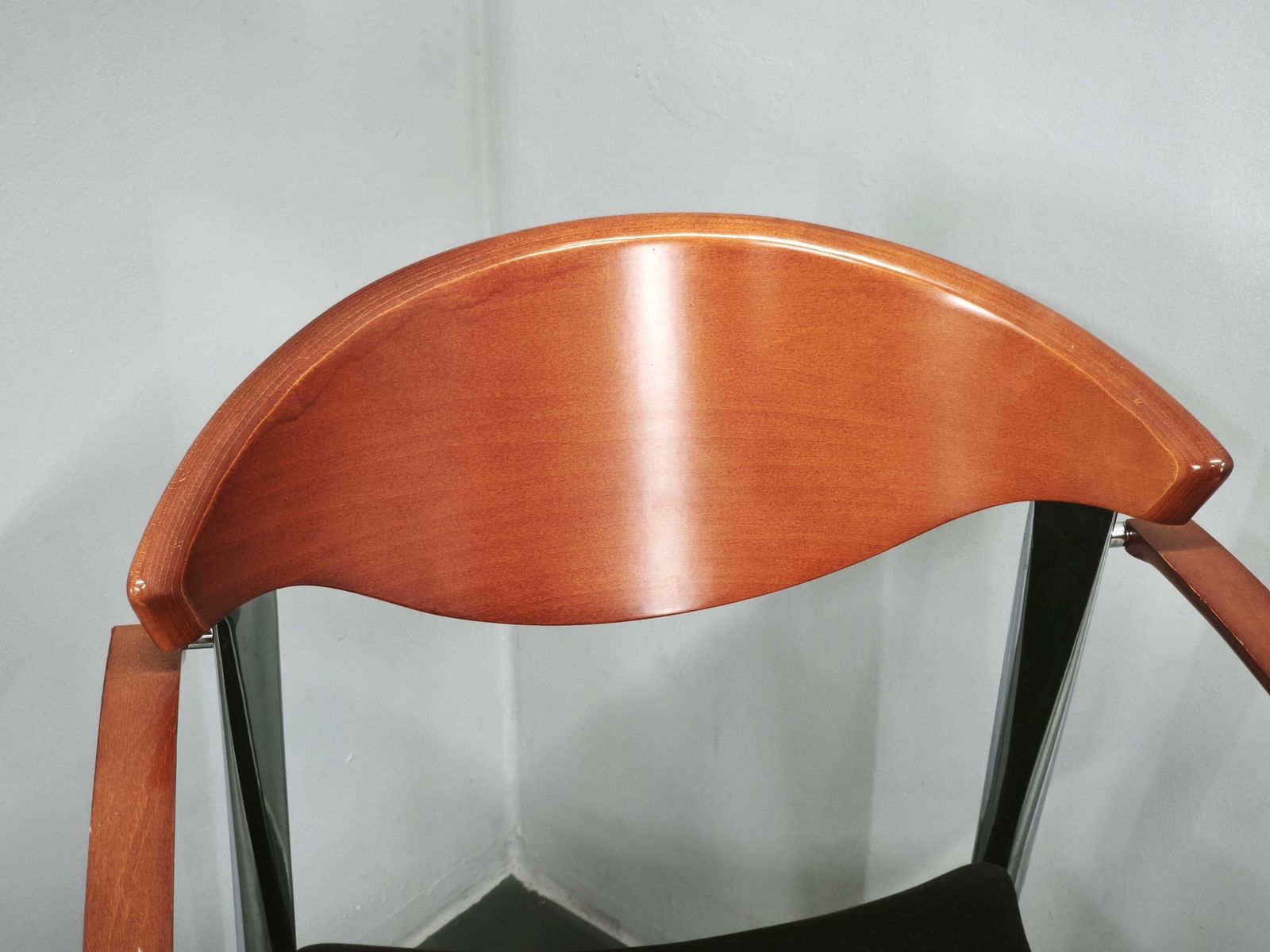 Paco Capdell Set Of Eight Spanish Chrome, Wood And Velvet Dining Chairs photo for sale