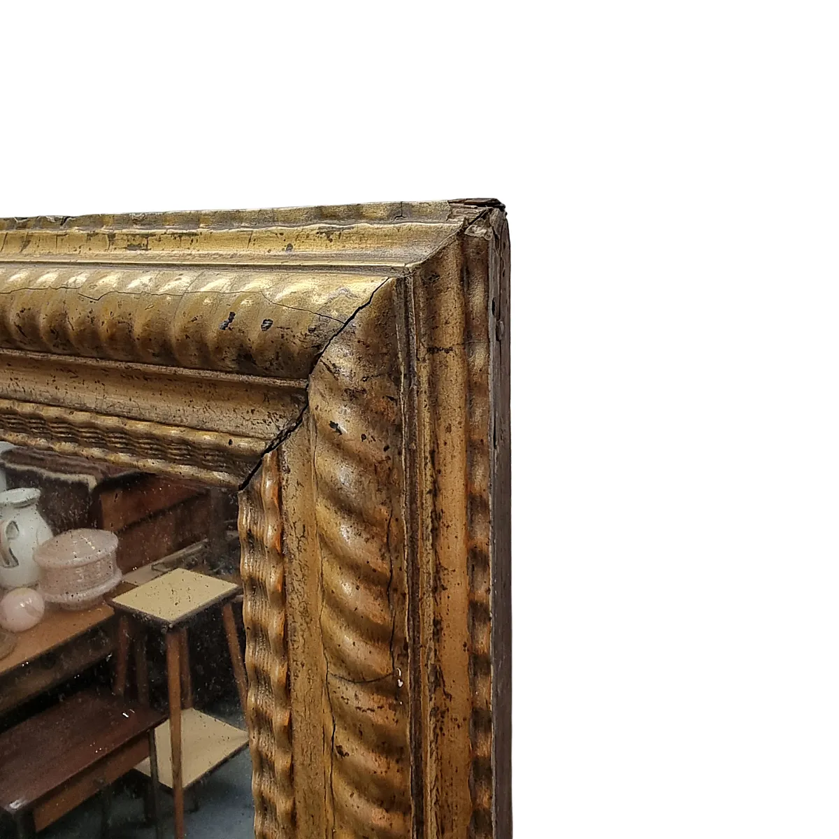 Miroir d'époque français à cadre ondulé doré, fin XIXe siècle photo 595.0